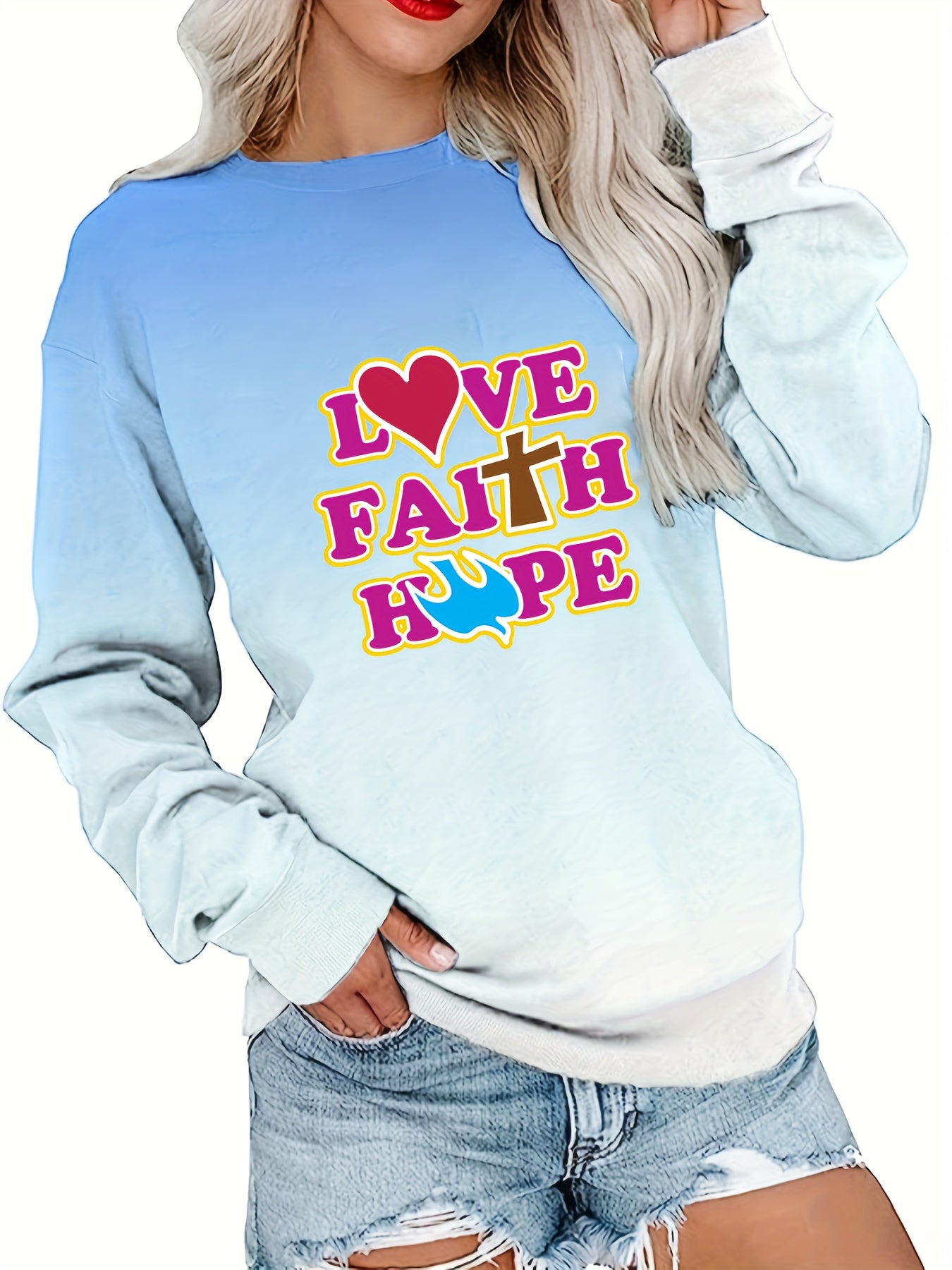 Love Faith Hope Women's Christian Pullover Sweatshirt claimedbygoddesigns