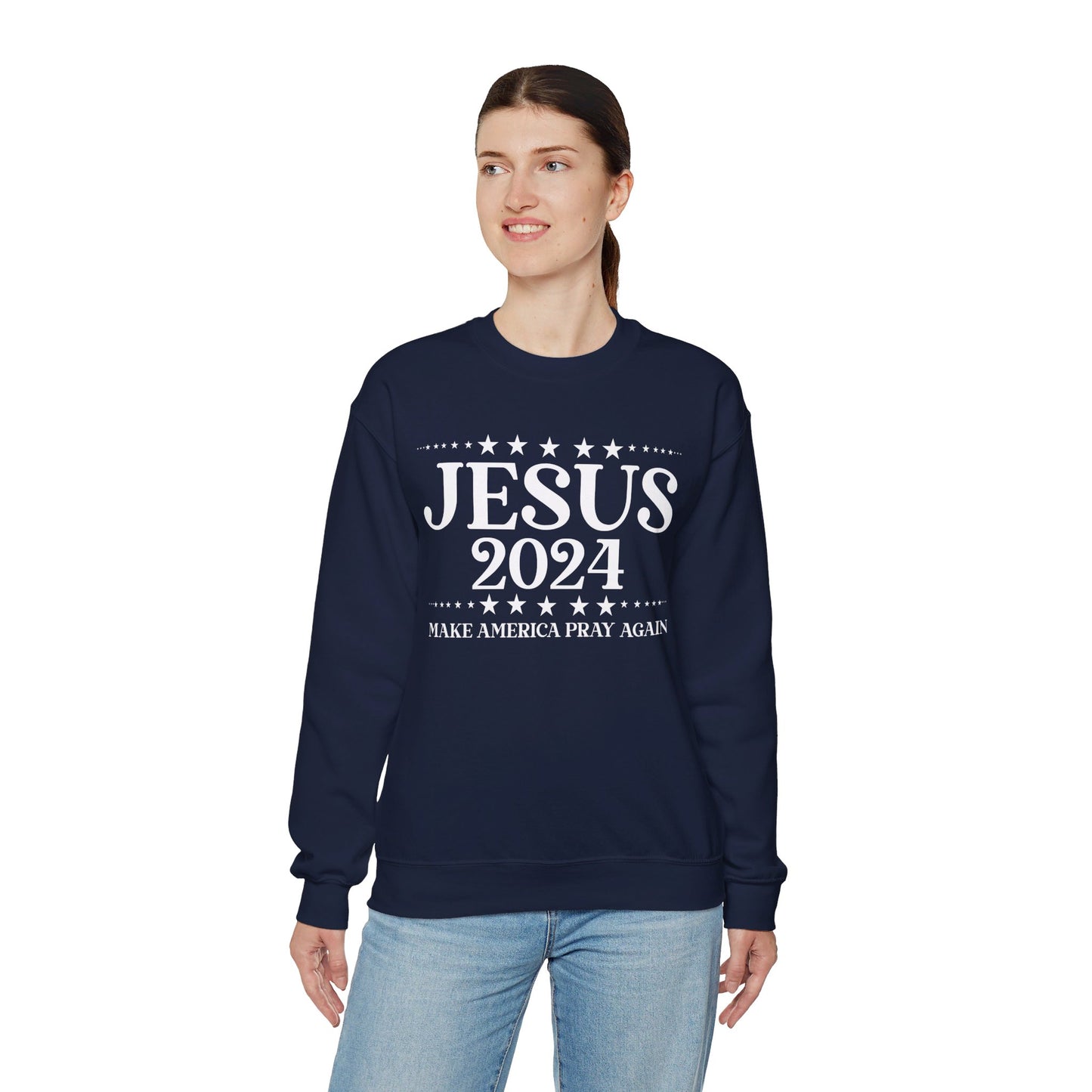 Jesus 2024 Make America Pray Again   Unisex Heavy Blend™ Crewneck Christian Sweatshirt