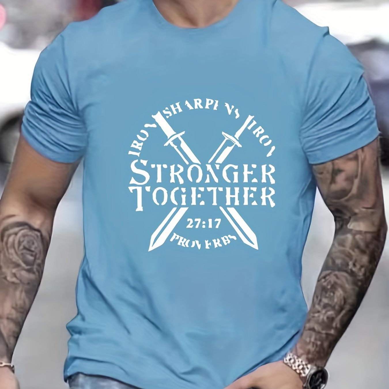 Proverbs 27:17 Iron Sharpens Iron STRONGER TOGETHER Men's Christian T-shirt claimedbygoddesigns