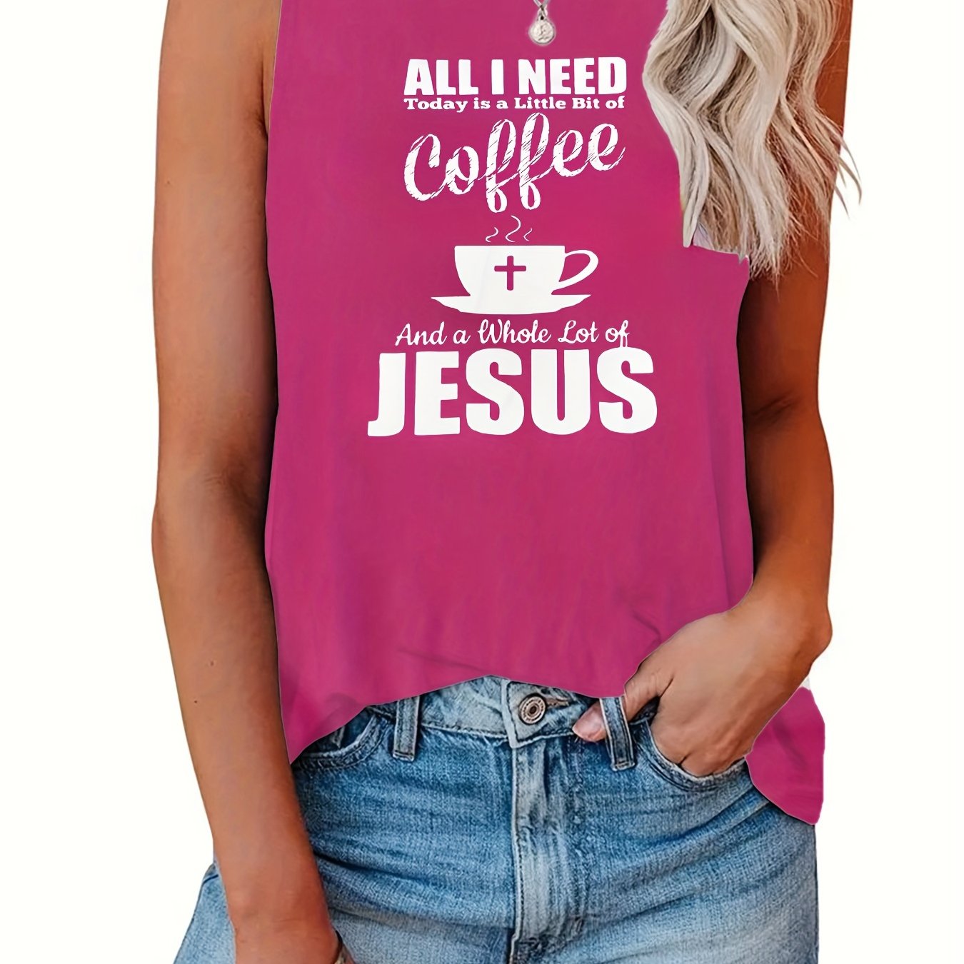 All I Need Is A Little Bit Of Coffee And A Whole Lot Of Jesus Women's Christian Tank Top claimedbygoddesigns