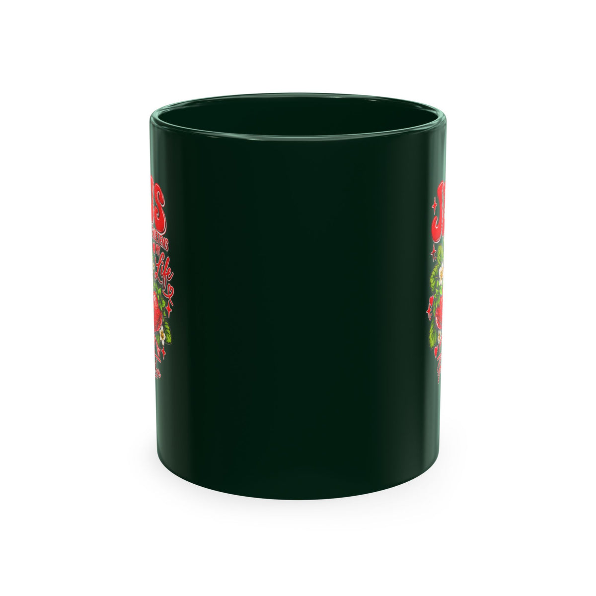Ceramic Mug — "Jesus Sweetens My Life" Strawberry Faith Coffee Cup