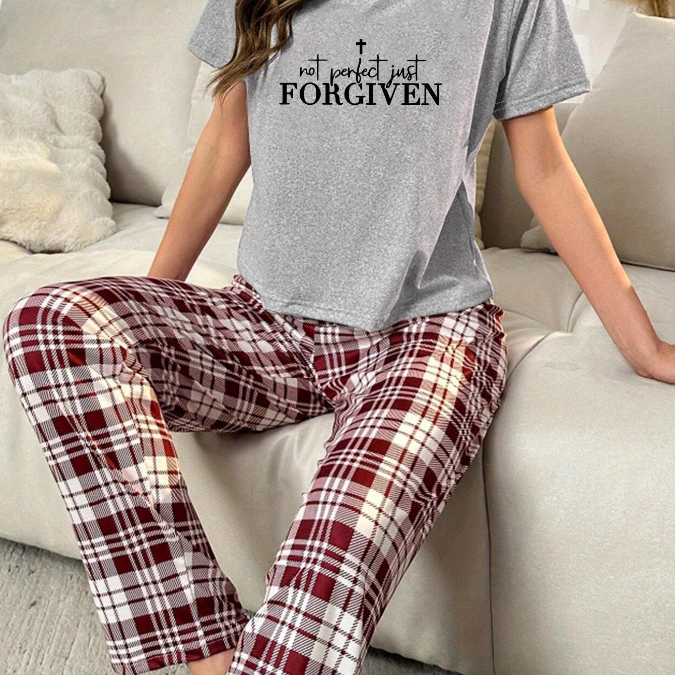 Not Perfect Just Forgiven Women's Christian Pajama Set claimedbygoddesigns
