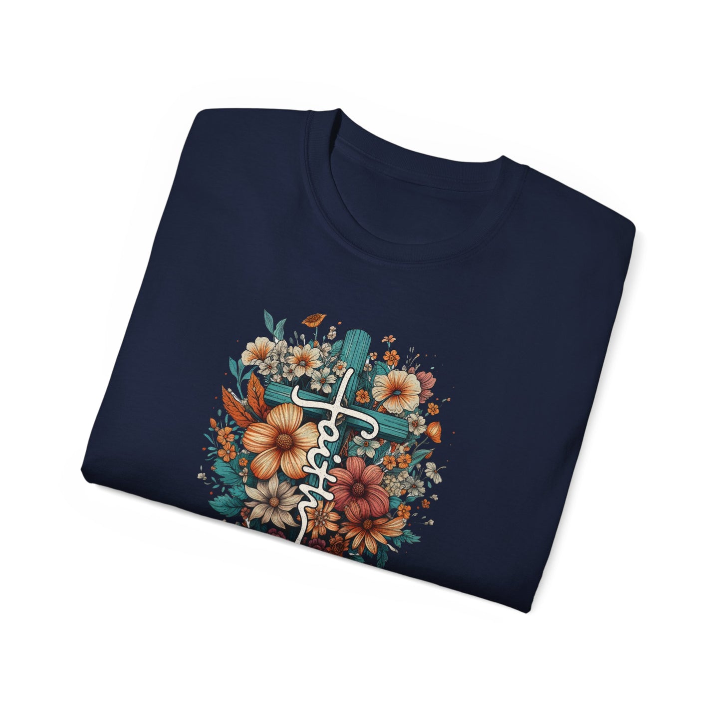 Faith (floral) Unisex Christian Ultra Cotton Tee Printify