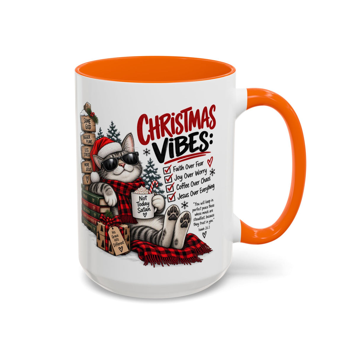 Christmas Vibes: Jesus Over Everything Santa Cat Coffee Mug