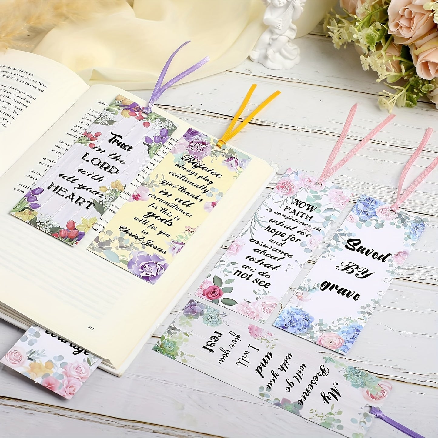 120 pcs Bible Verse Christian Inspirational Scripture Bookmarks, Double Sided With 120 Ribbons Christian Gift Idea claimedbygoddesigns