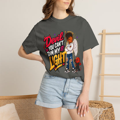 Devil You Can't Dim My Light T-Shirt — Afro Angel Graphic Tee