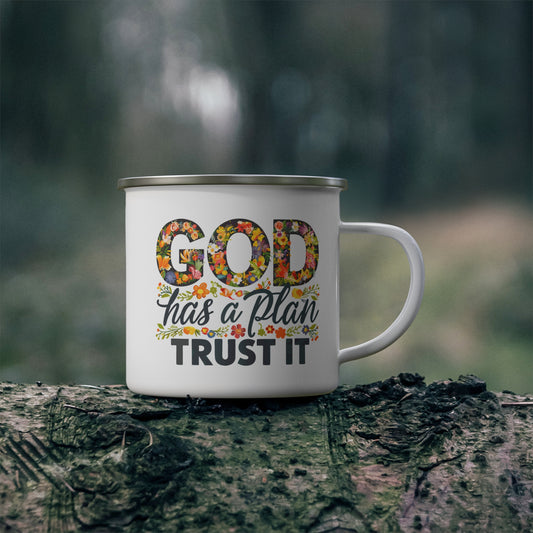 God Has A Plan Trust It Christian Enamel Camping Mug 12oz