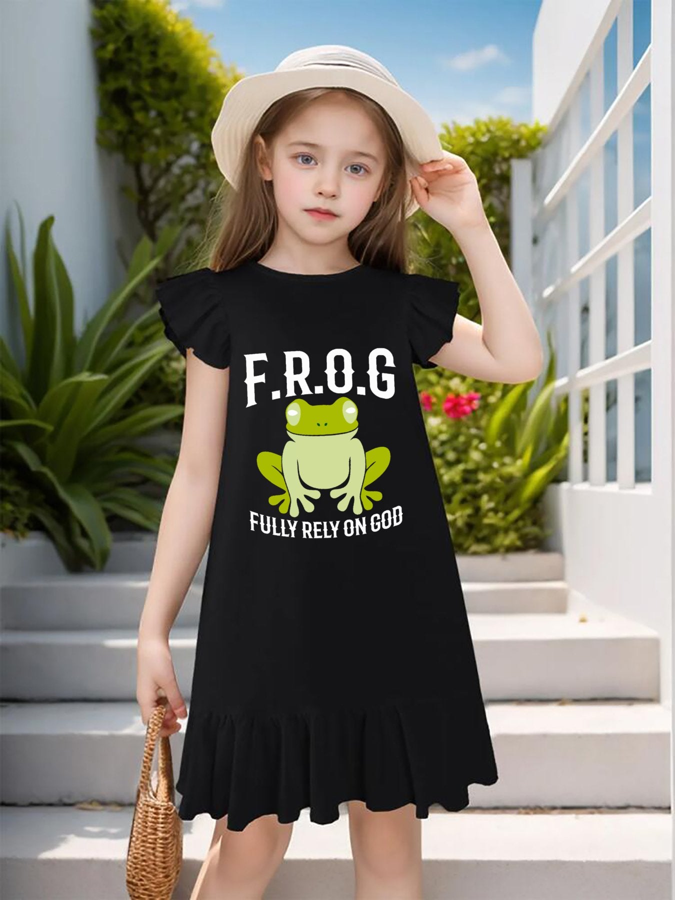 Fully Rely On Him (Frog) Youth Christian Dress for Girls - ClaimedbyGodDesigns