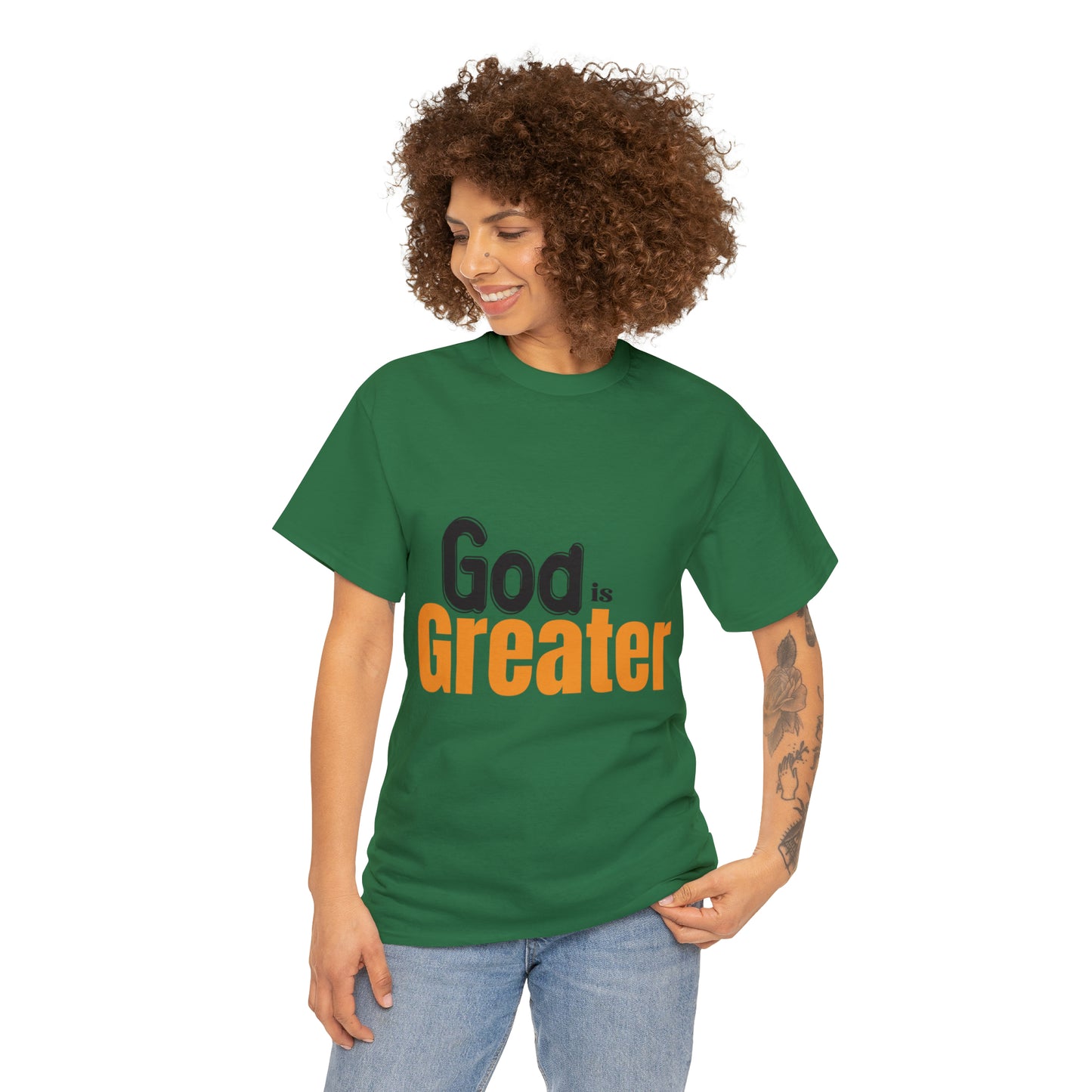 God Is Greater Unisex Heavy Cotton Tee Printify