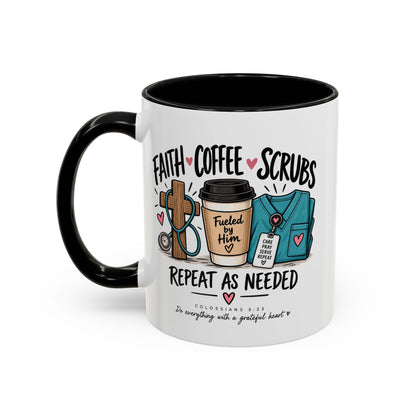 Faith Coffee Scrubs Mug — "Fueled by Him" Christian Nurse Coffee Mug (11oz)