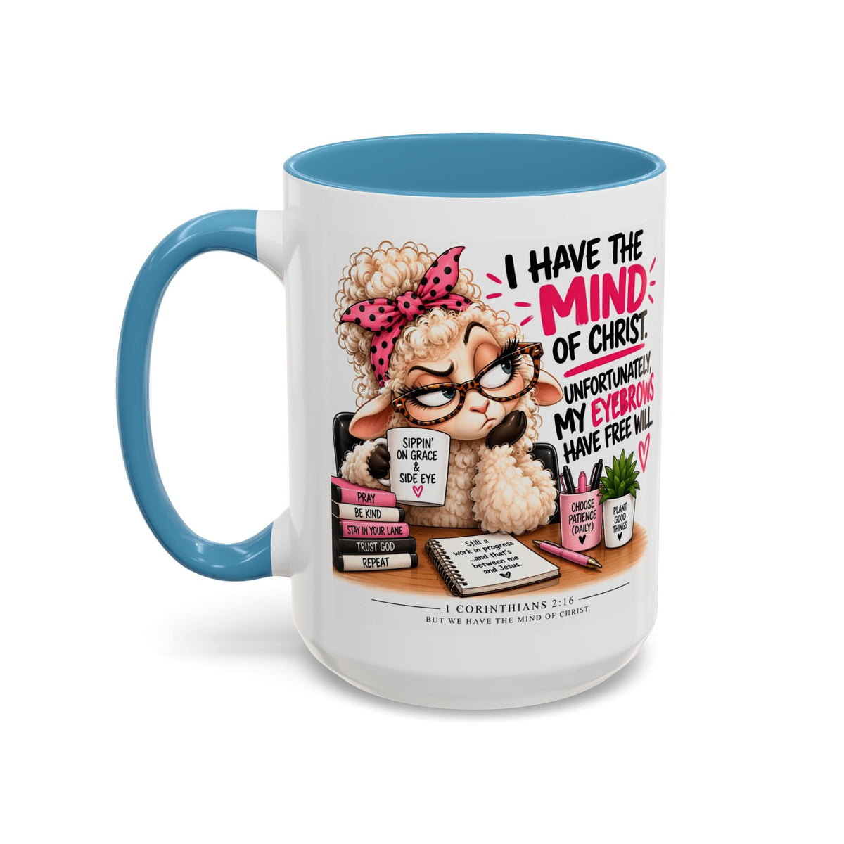 Christian Coffee Mug – "I Have the Mind of Christ" Funny Sheep Design (11/15 oz)