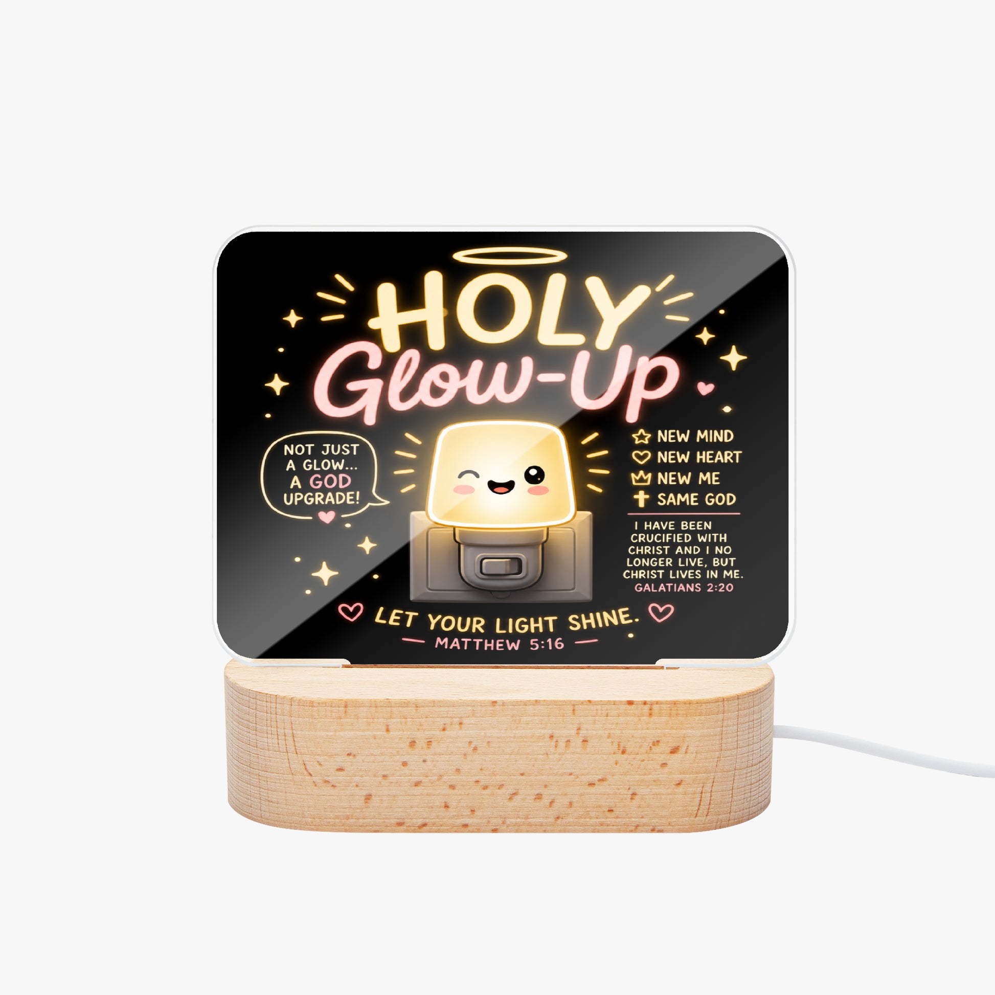 Holy Glow - up Christian Square Acrylic Nigh Light - Luminous Base - ClaimedbyGodDesigns
