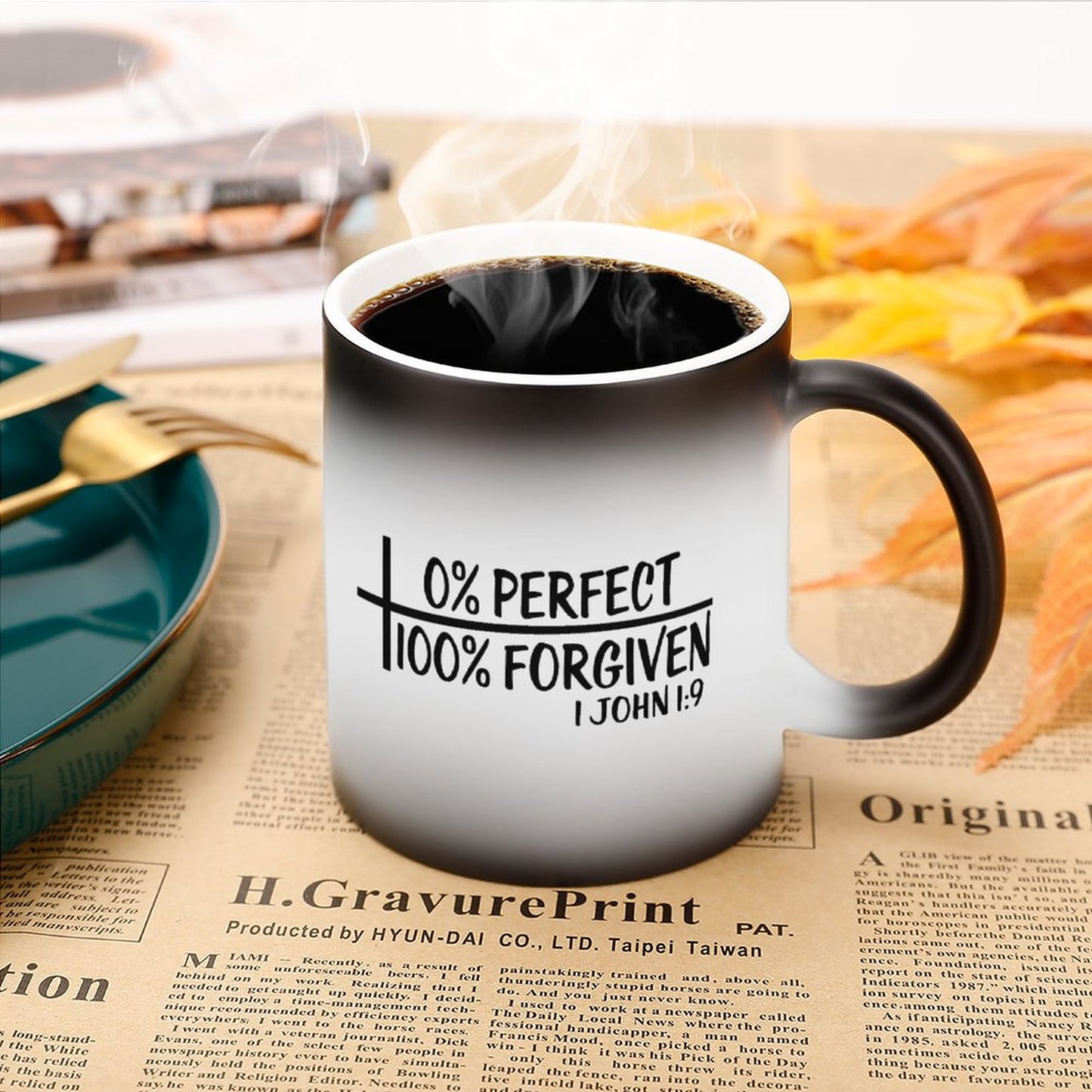 Zero Percent Perfect One Hundred Percent Forgiven Christian Color Changing Mug (Dual-sided)