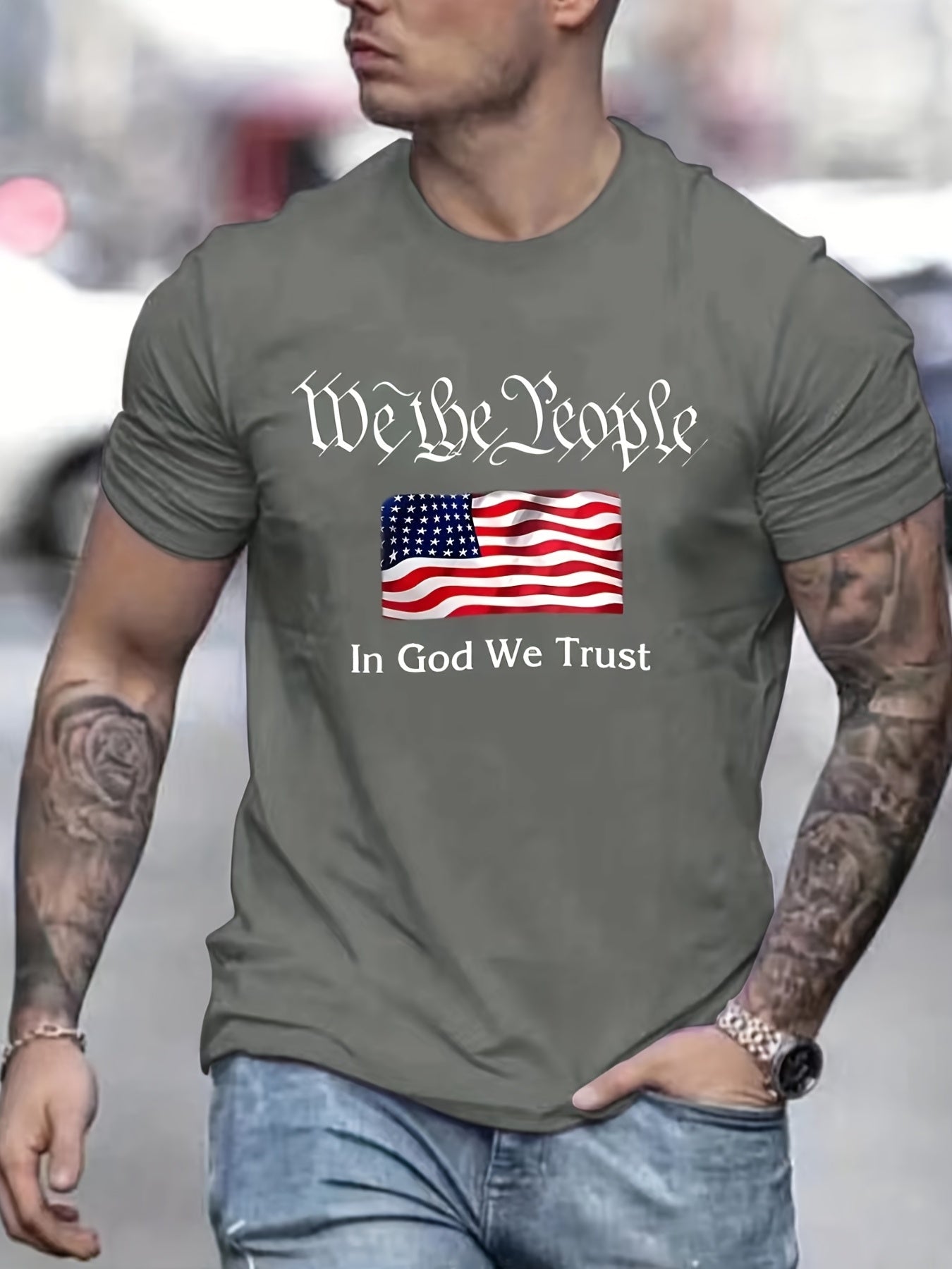 We The People, In God We Trust Patriotic American Flag Men's Christian T-shirt claimedbygoddesigns
