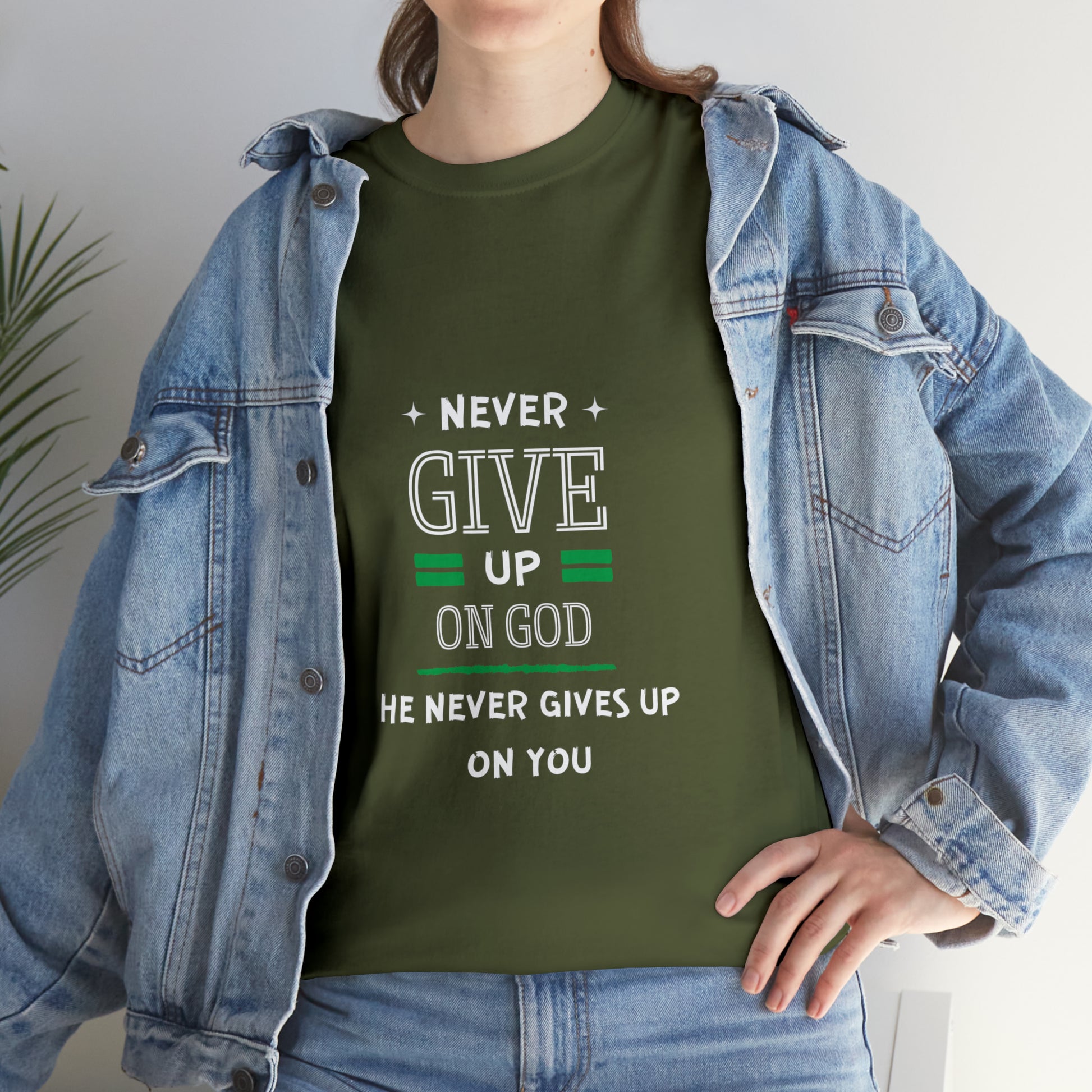 Never Give Up On God He Never Gives Up On You Unisex Heavy Cotton Tee Printify