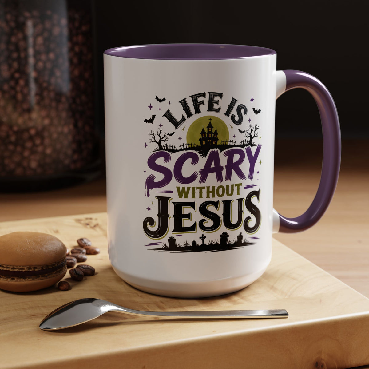 Coffee Mug — “Life Is Scary Without Jesus” Halloween Christian Accent Mug (11/15oz)