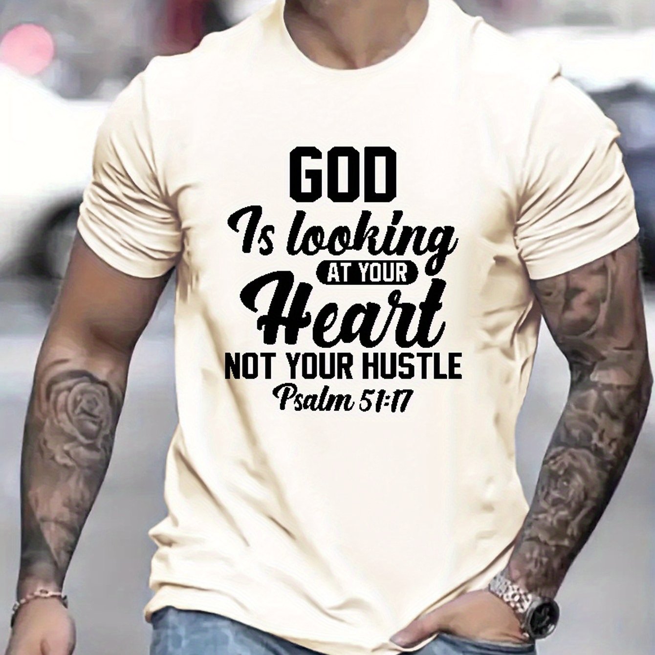 Psalm 51:17 God Is Looking At Your Heart Not Your Hustle Men's Christian T-shirt claimedbygoddesigns