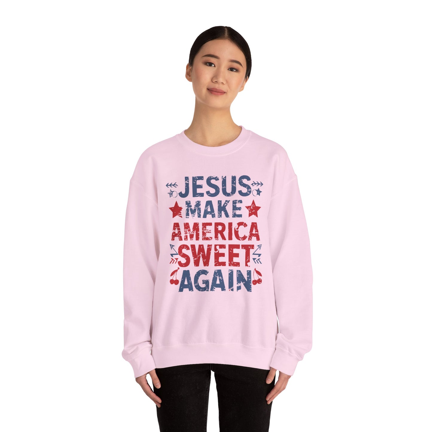 Jesus Make America Sweet Again Patriotic  Unisex Heavy Blend™ Crewneck Christian Sweatshirt