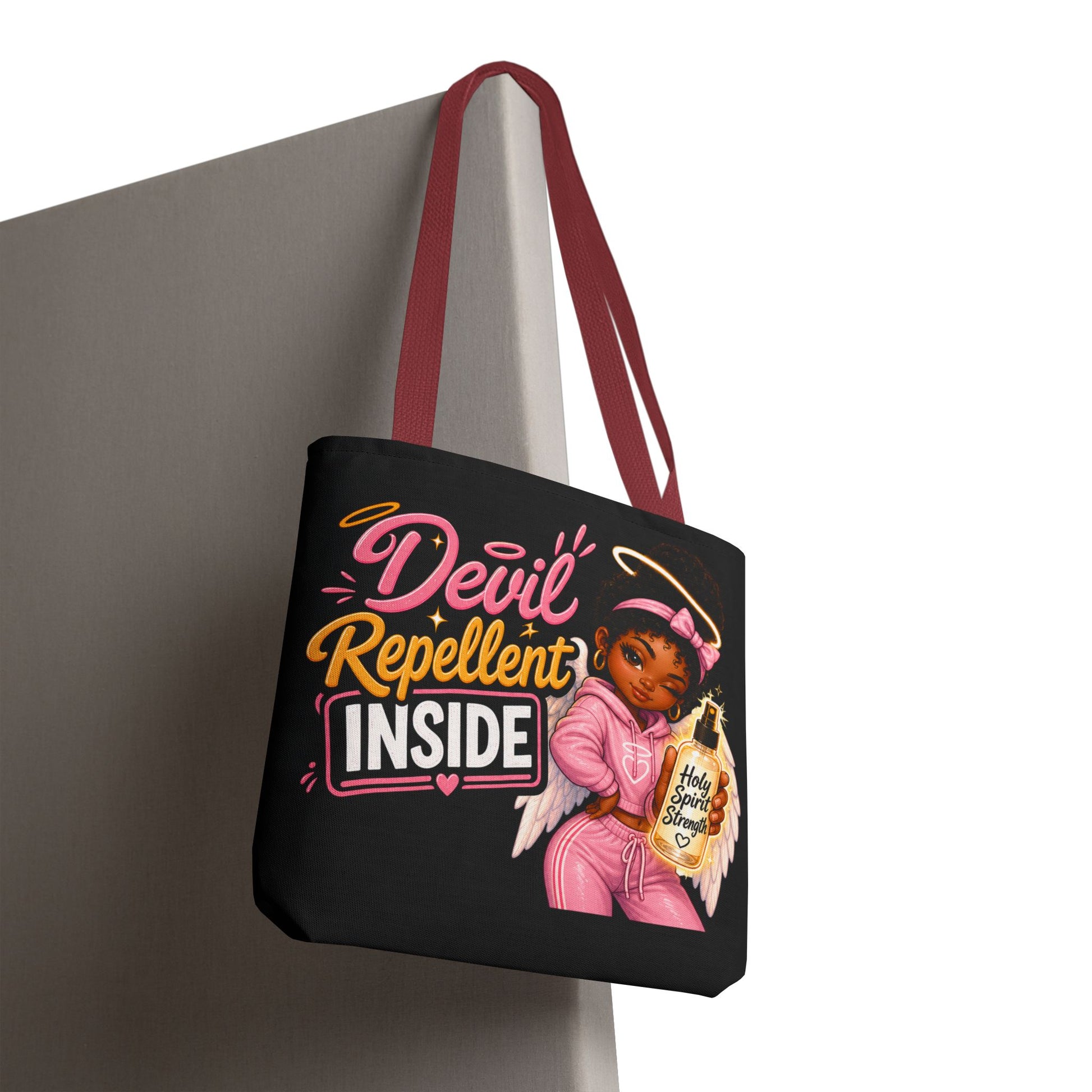 Tote Bag - "Devil Repellent Inside" Angel Girl Graphic Tote | Cute Protective Faith Gift - ClaimedbyGodDesigns