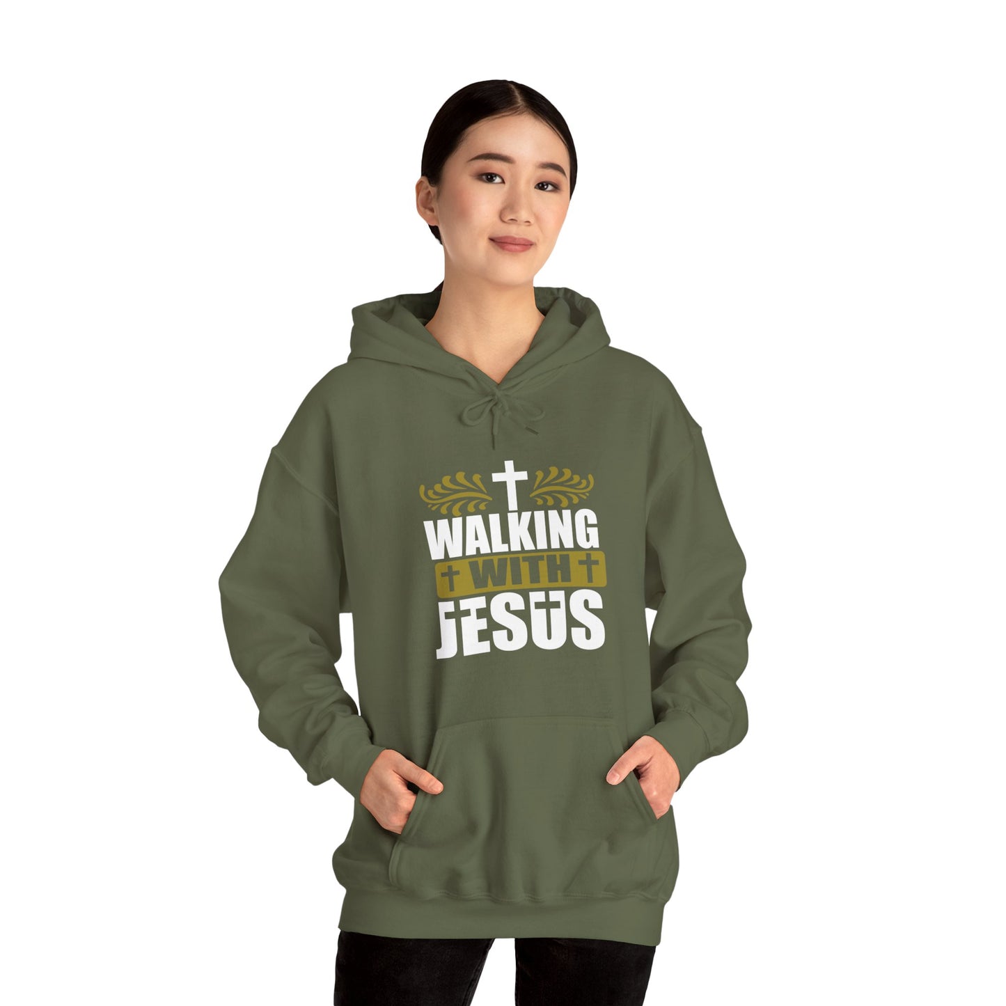 Walking With Jesus Unisex Christian Pullover Hooded Sweatshirt