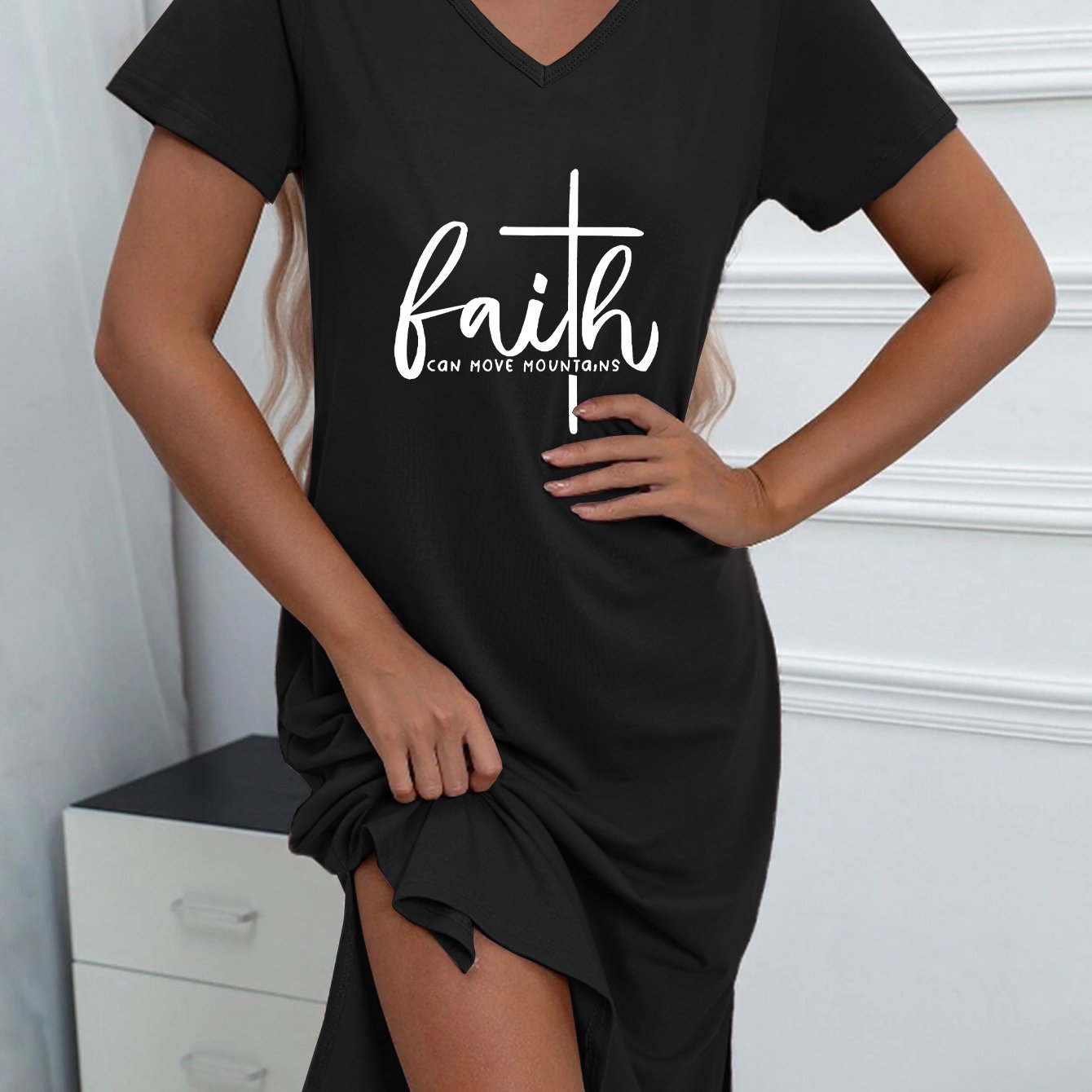 Faith Can Move Mountains  Women's Christian Pajama Dress claimedbygoddesigns