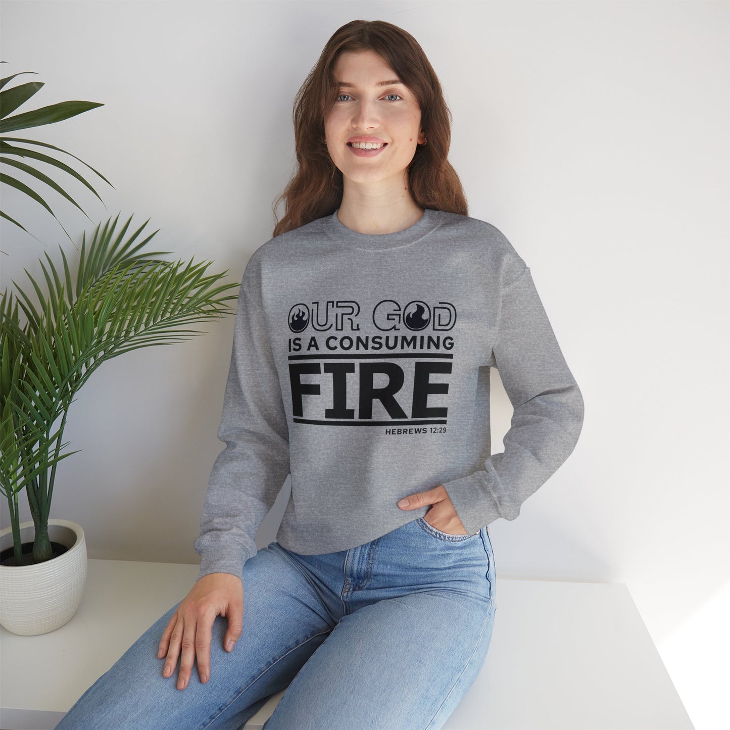 Our God Is A Consuming Fire  Unisex Heavy Blend™ Crewneck Christian Sweatshirt