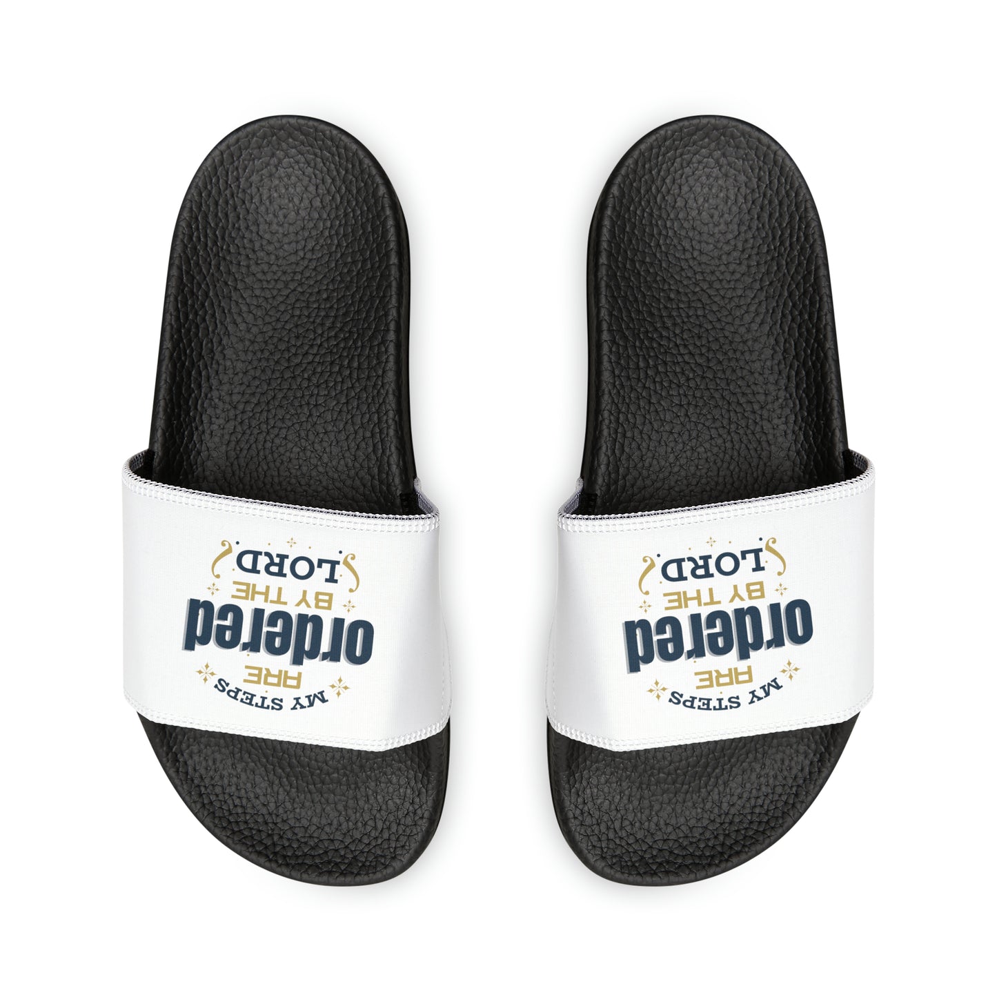 My Steps Are Ordered By The Lord Men's PU Christian Slide Sandals Printify