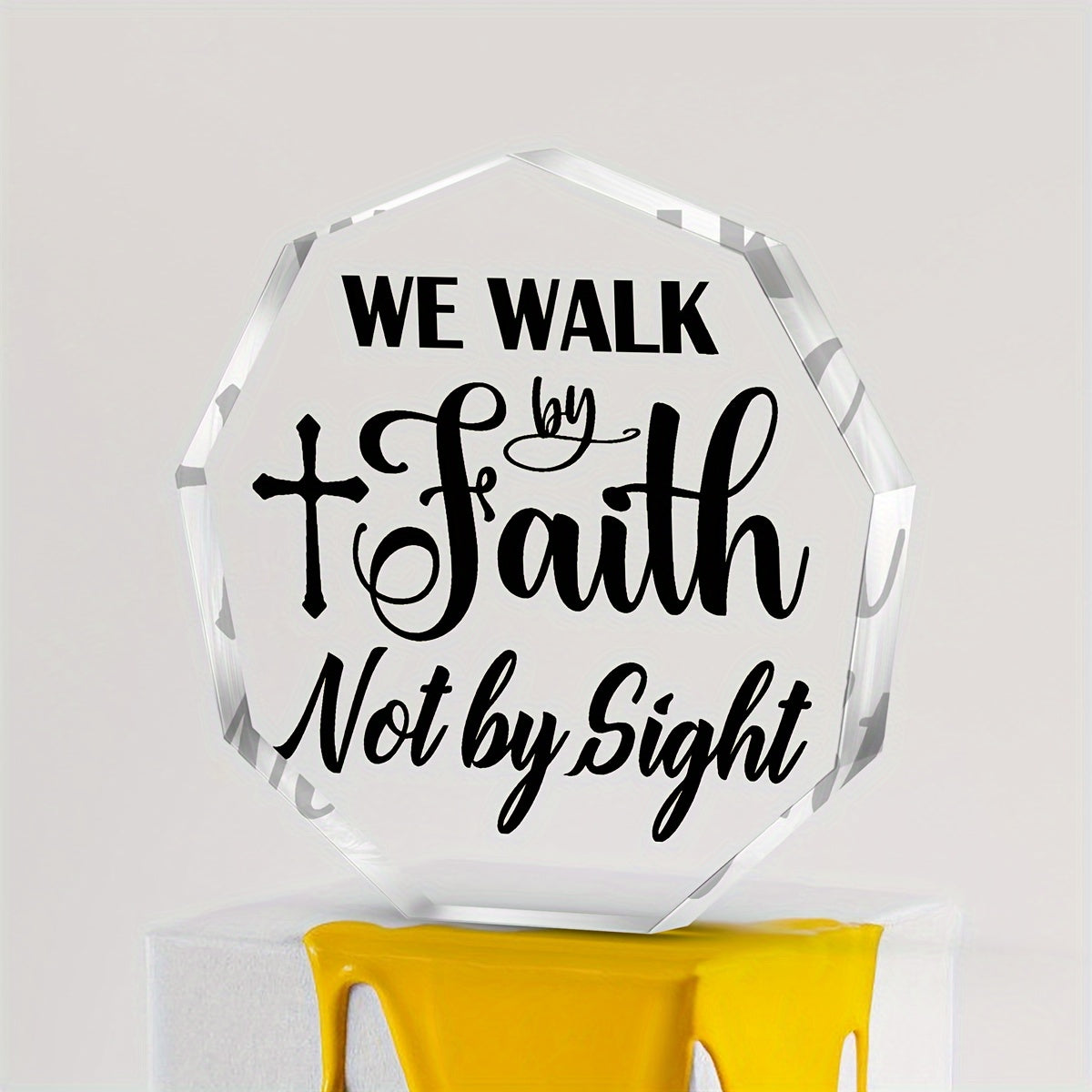 We Walk By Faith Not By Sight Acrylic Glass Ornament Christian Gift Idea claimedbygoddesigns