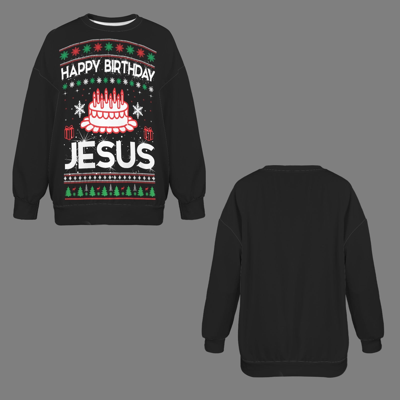 Happy Birthday Jesus Christmas Themed Women's Christian Oversized Crew Neck Pullover Sweatshirt