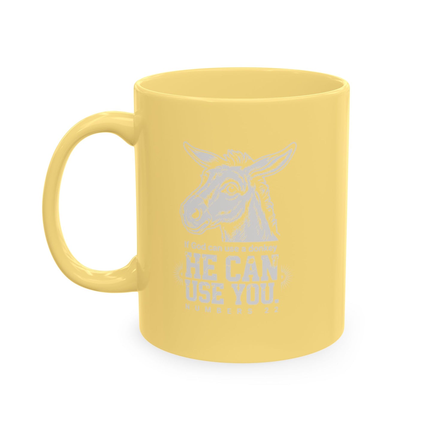 Donkey Wisdom Christian Multicolor Ceramic Mug — "If God Can Use A Donkey, He Can Use You" Faith & Farmhouse Coffee Cup