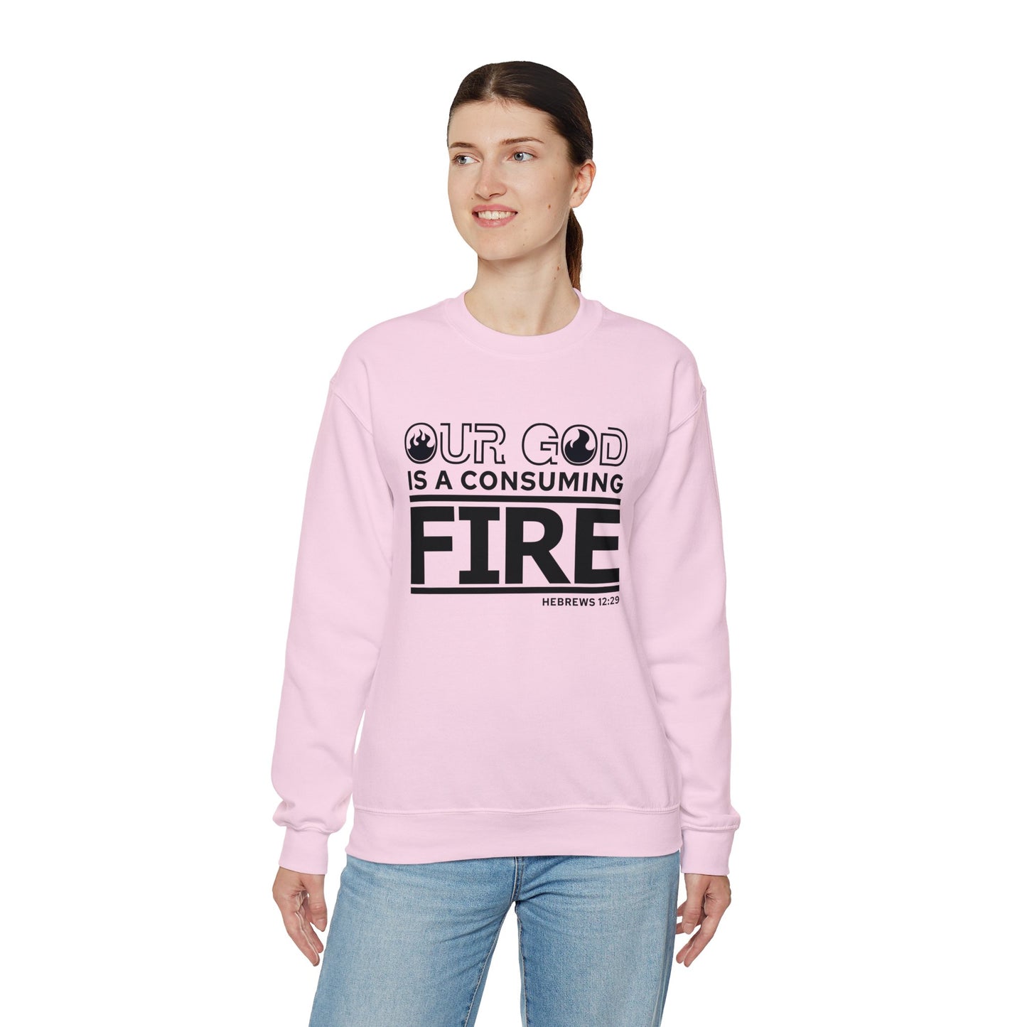 Our God Is A Consuming Fire  Unisex Heavy Blend™ Crewneck Christian Sweatshirt