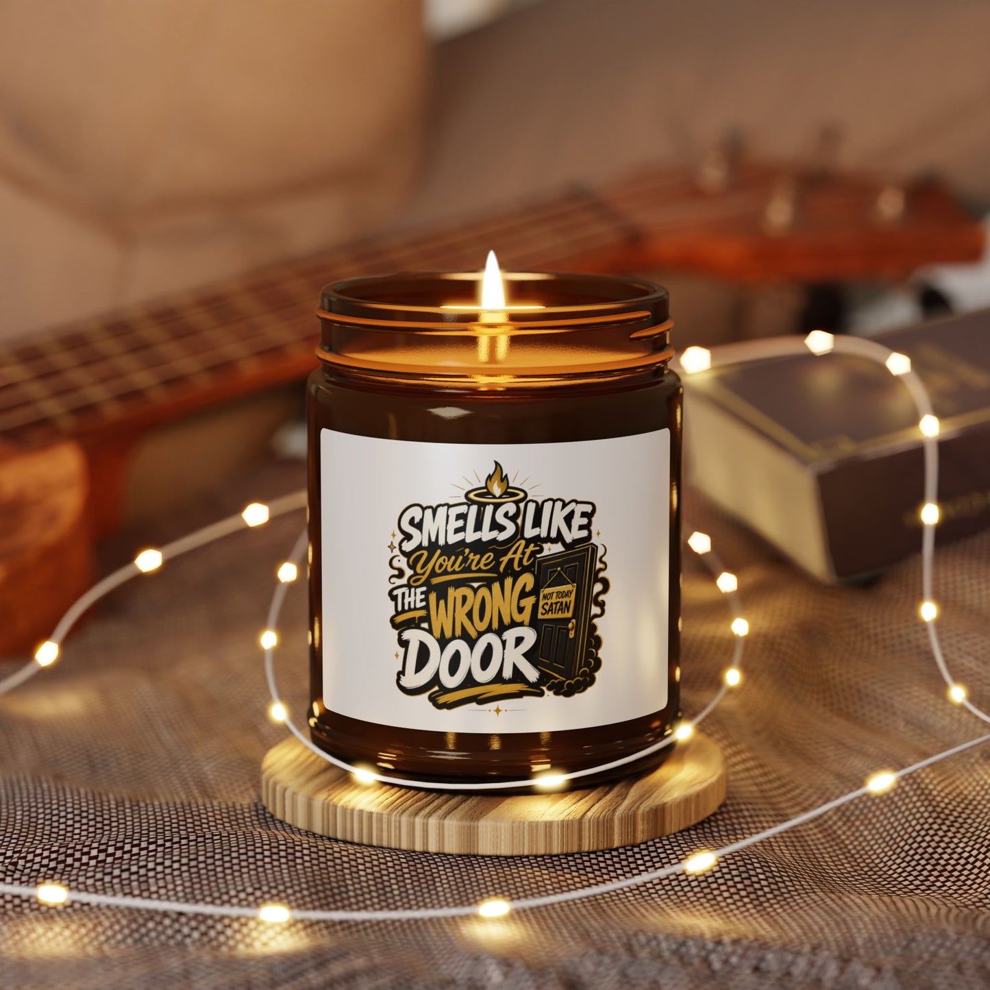 Scented Soy Candle — "Smells Like Someone Took the Wrong Door" Amber Jar