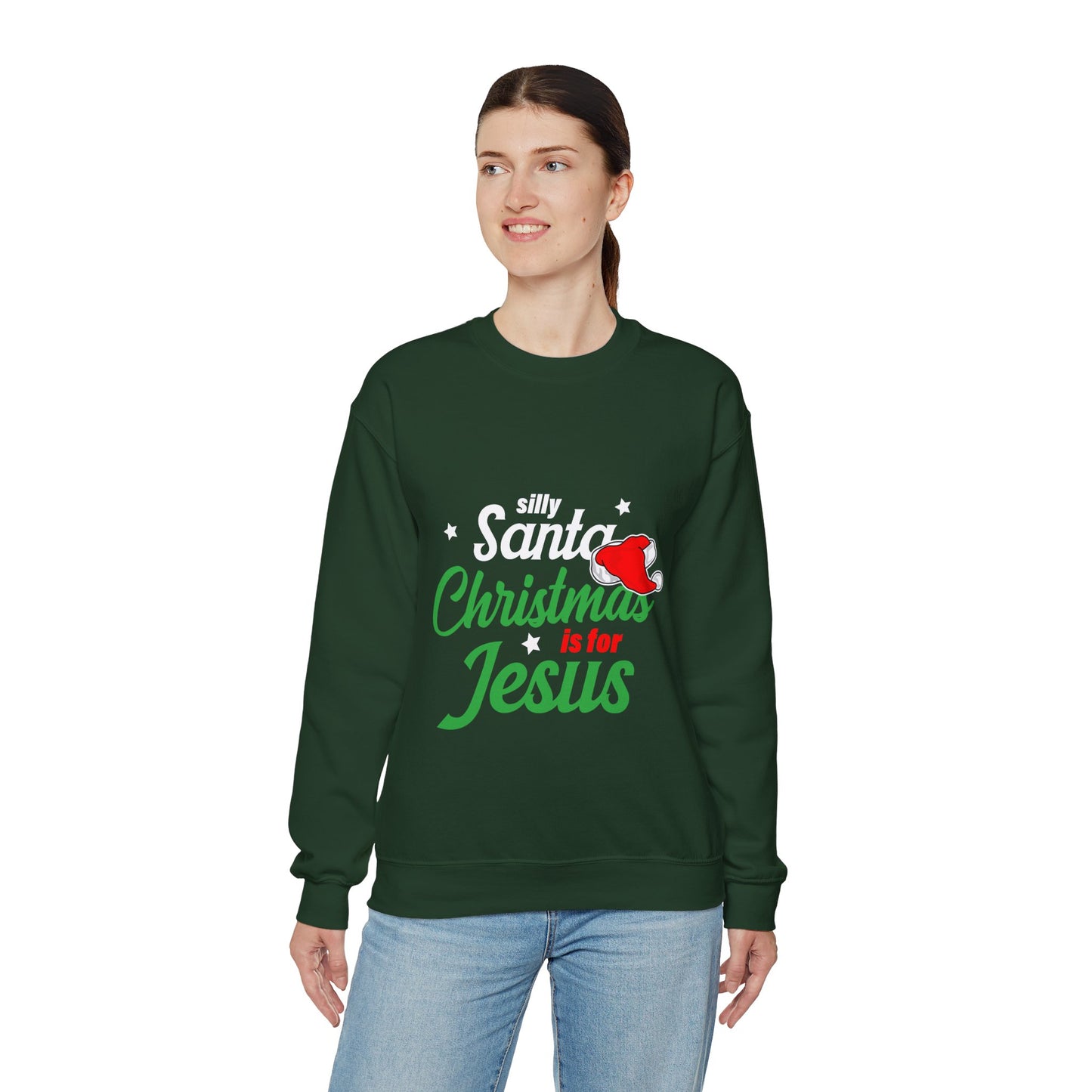 Silly Santa Christmas Is For Jesus (Christmas Themed) Unisex Heavy Blend™ Crewneck Christian Sweatshirt