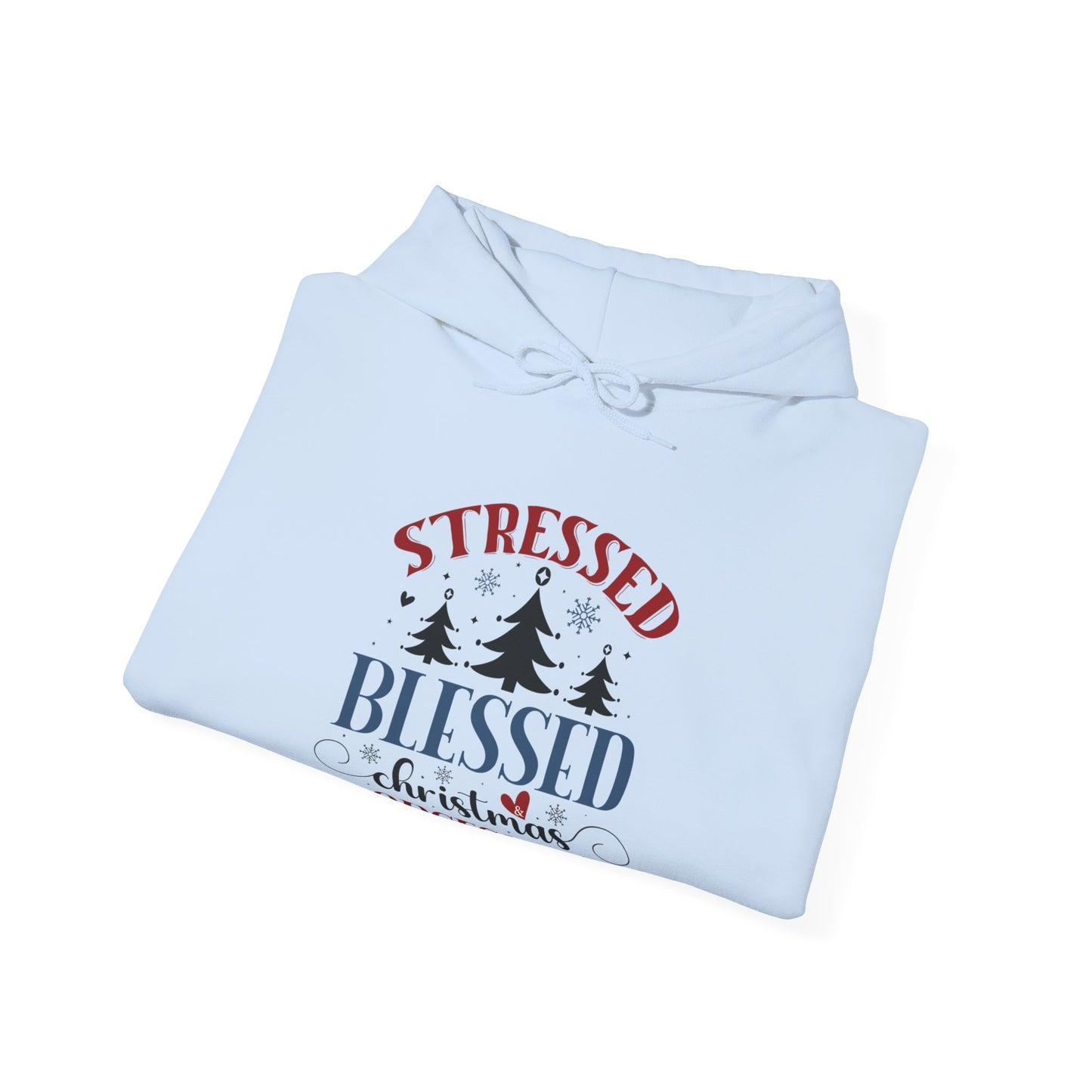 Stressed Blessed Christmas Obsessed Unisex Christian Hooded Pullover Sweatshirt