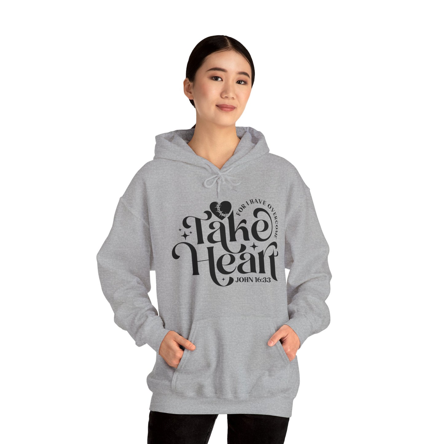 Take Heart For I Have Overcome Unisex Christian Hooded Pullover Sweatshirt