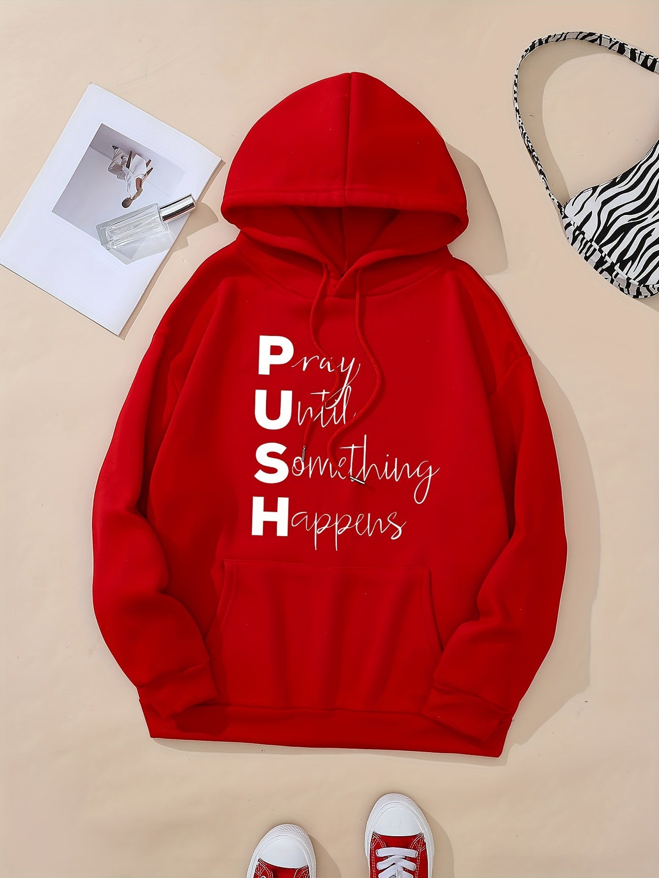 PUSH: Pray Until Something Happens Women's Christian Pullover Hooded Sweatshirt claimedbygoddesigns