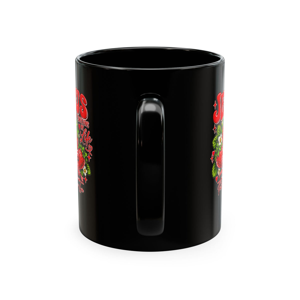 Ceramic Mug — "Jesus Sweetens My Life" Strawberry Faith Coffee Cup