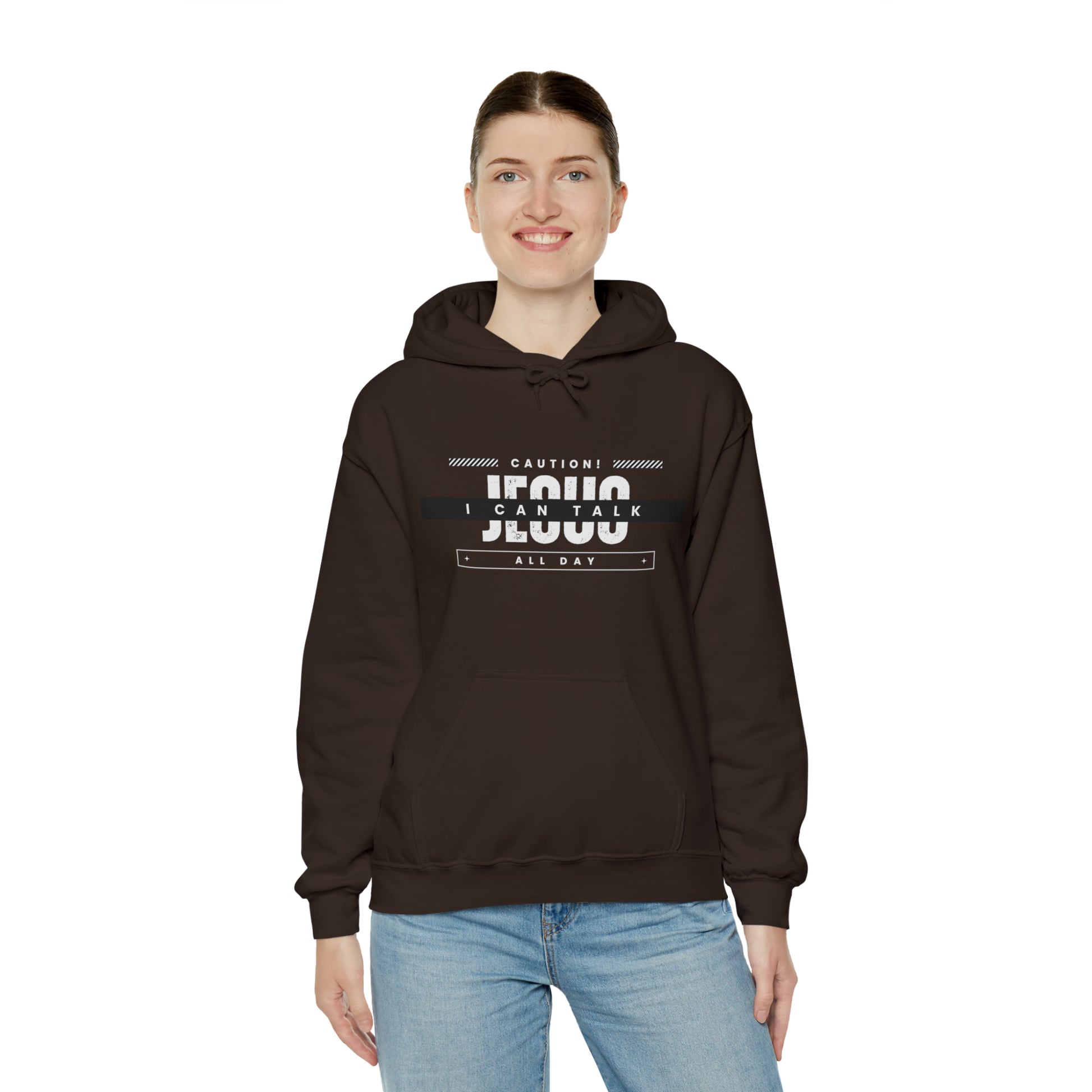 Caution I Can Talk Jesus All Day Unisex Hooded Sweatshirt Printify