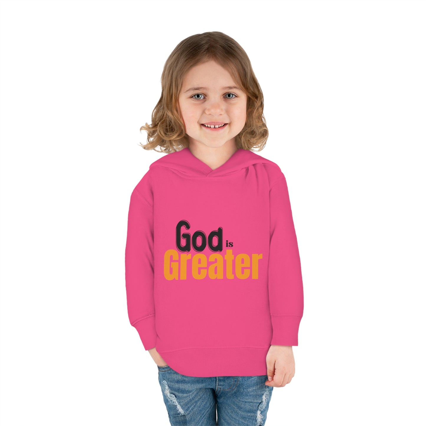 God Is Greater Christian Toddler Pullover Fleece Hoodie Printify