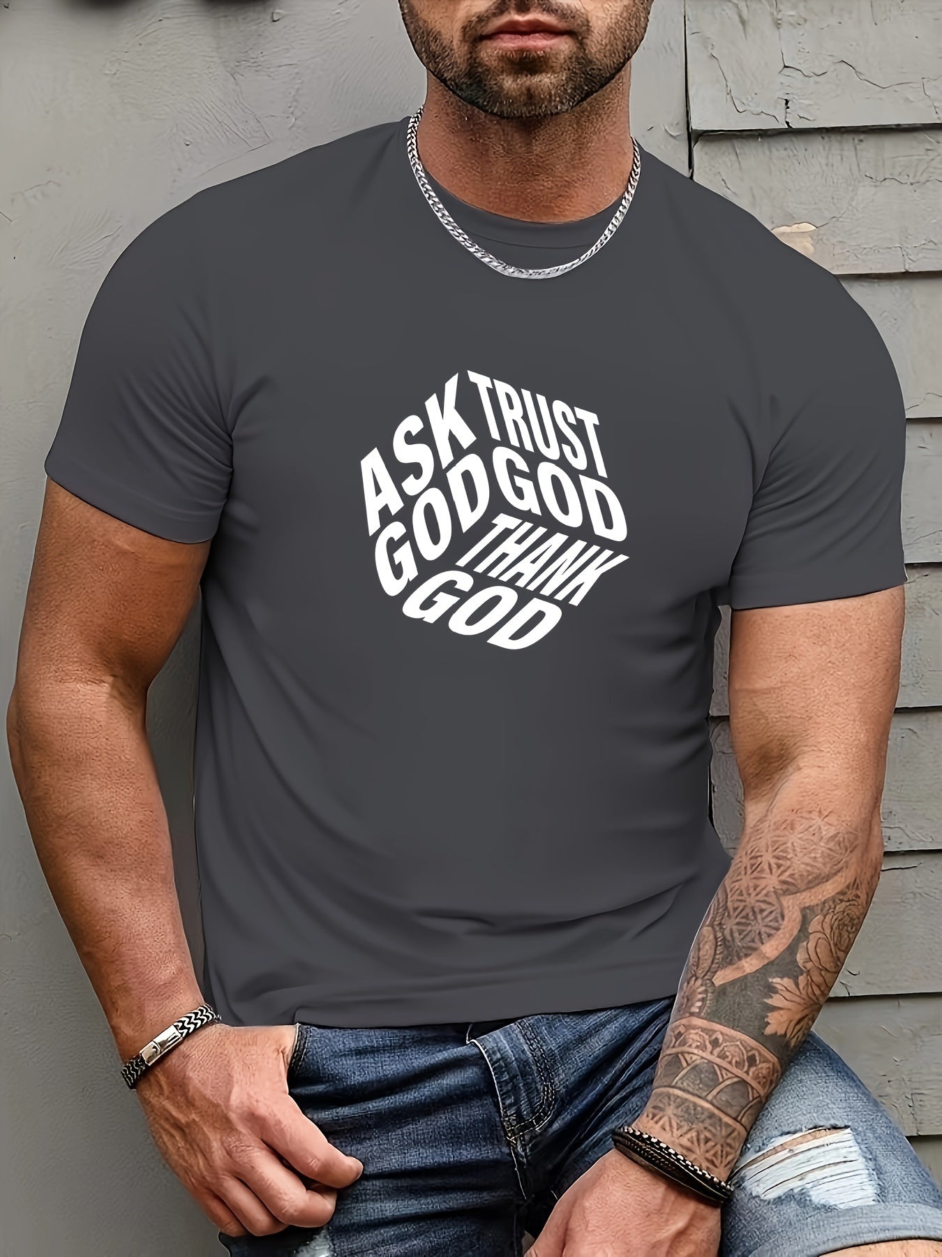 Ask Trust Thank God Men's Christian T-shirt claimedbygoddesigns