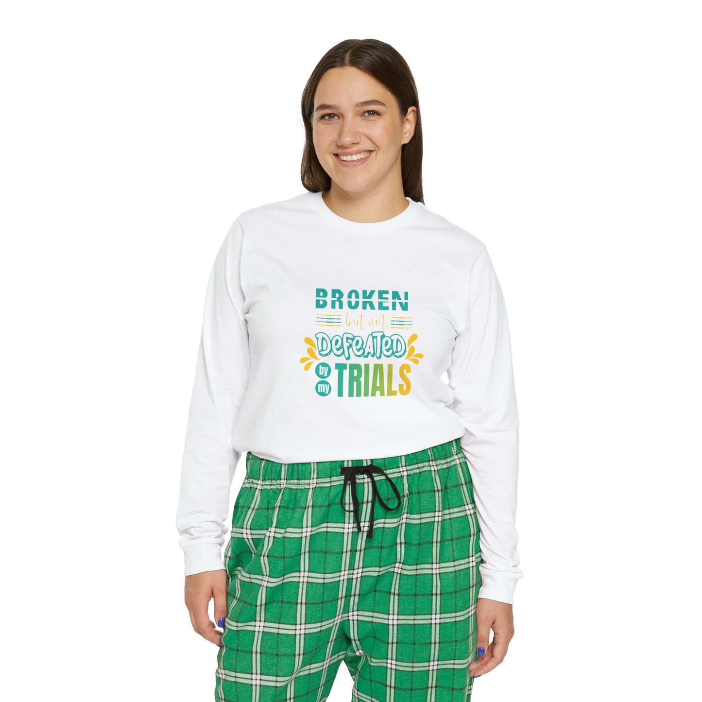 Broken But Not Defeated By My Trials Women's Christian Long Sleeve Pajama Set Printify