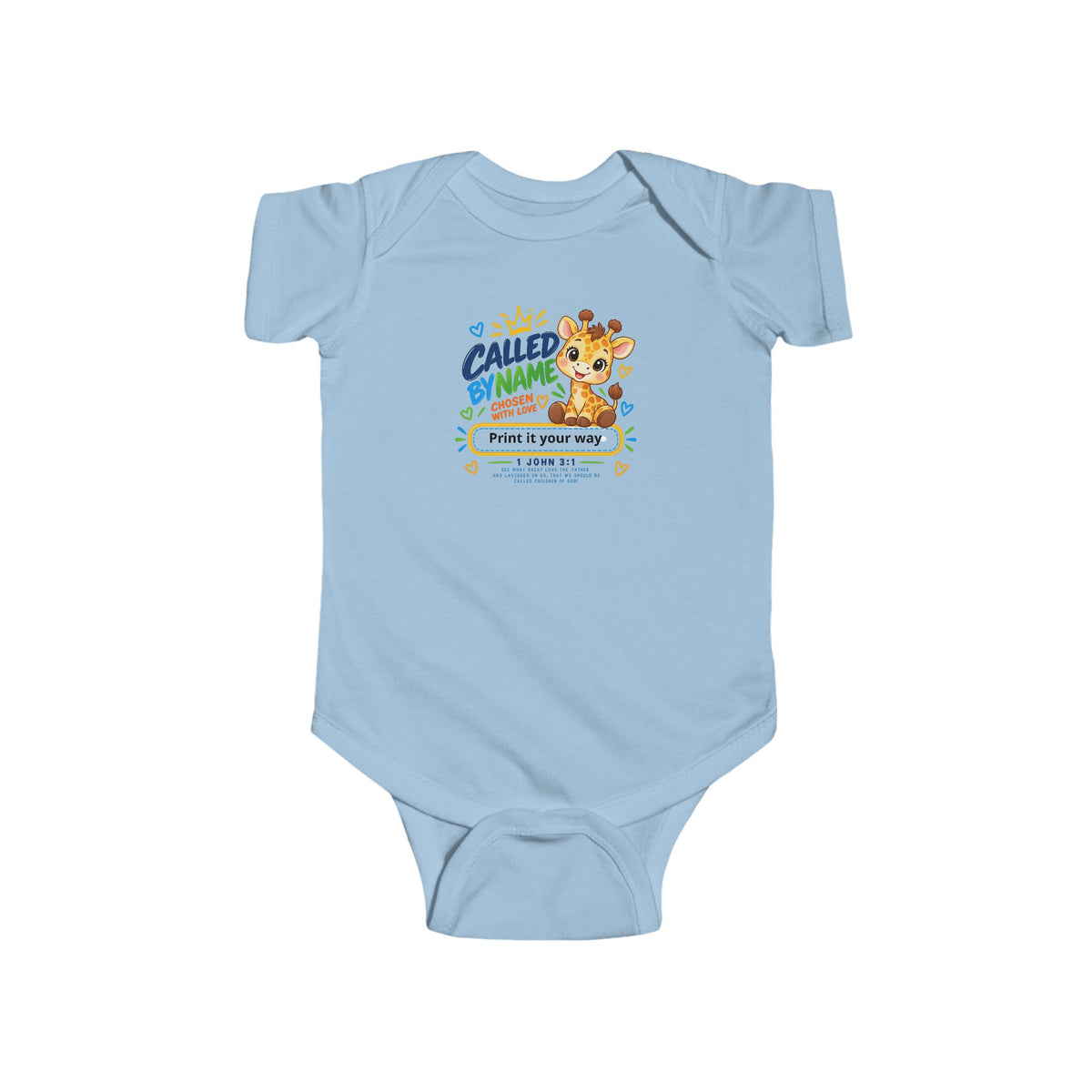 Called by Name baby bodysuit with cute animals, Christian baptism onesie