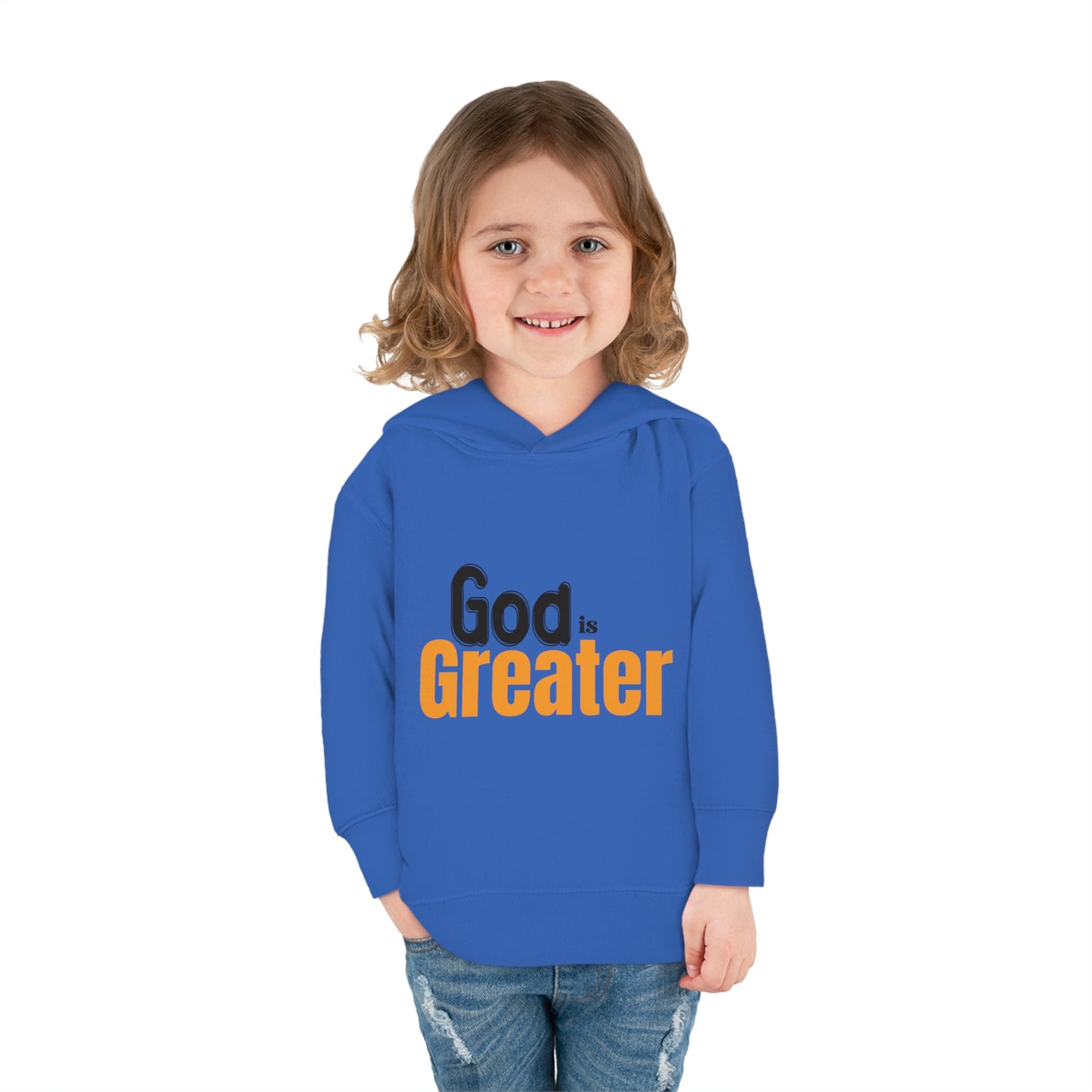 God Is Greater Christian Toddler Pullover Fleece Hoodie Printify