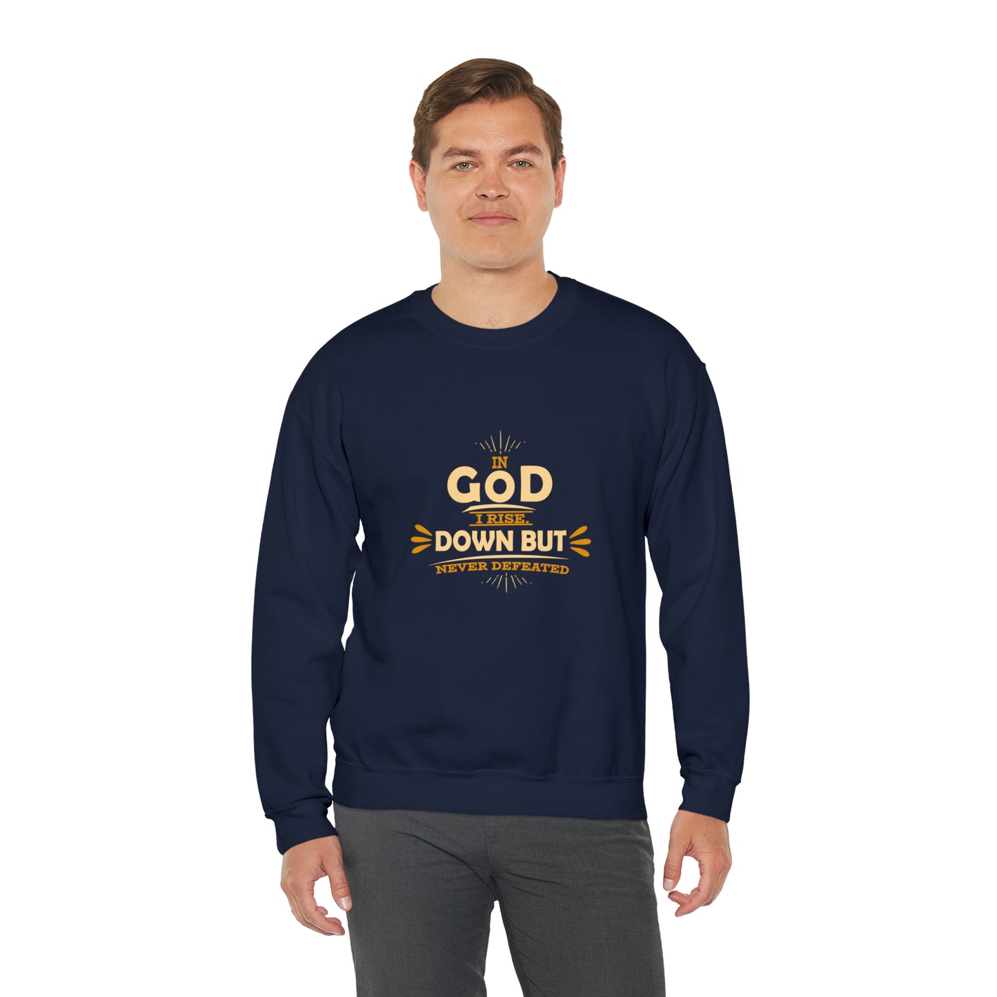 In God I Rise Down But Never Defeated Unisex Heavy Blend™ Crewneck Sweatshirt