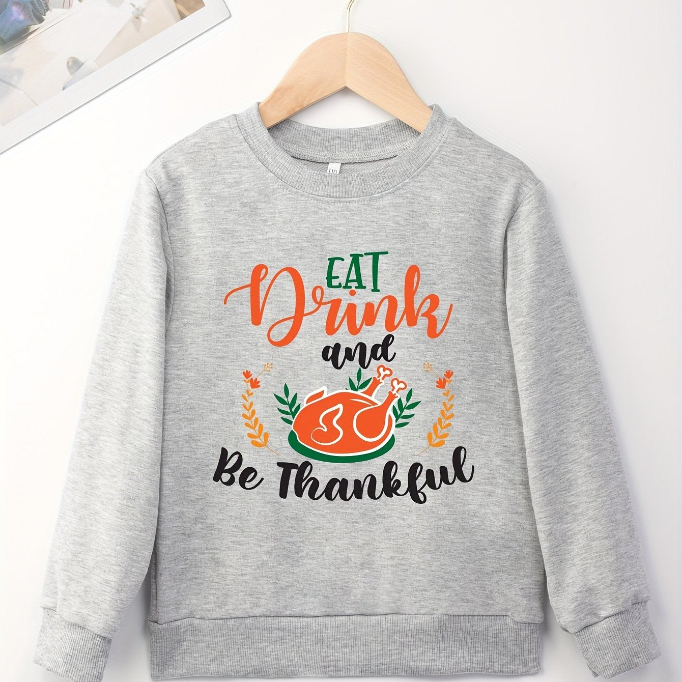 Eat Drink & Be Thankful (thanksgiving themed) Youth Christian Pullover Sweatshirt claimedbygoddesigns