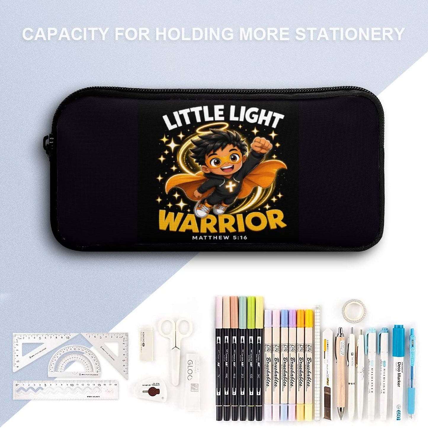 Little Light Warrior Boy Christian 3 PCS Bag Set (Backpack, Lunch Bag and Pencil Case)