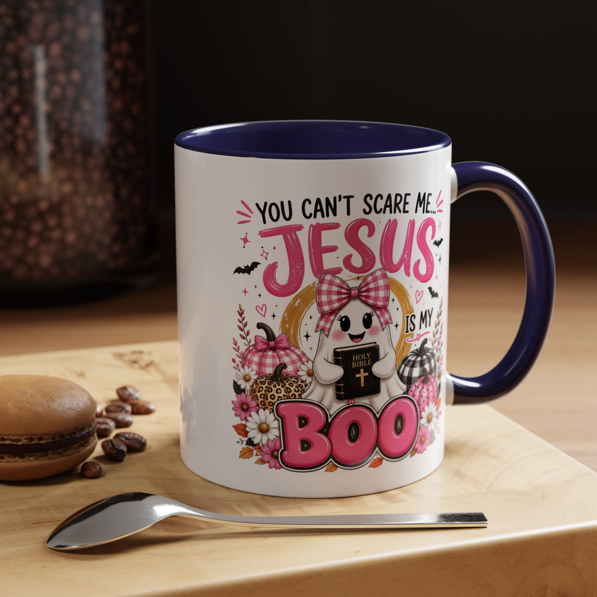 You Can’t Scare Me Jesus Is My Boo Coffee Mug — Halloween Christian Accent Mug