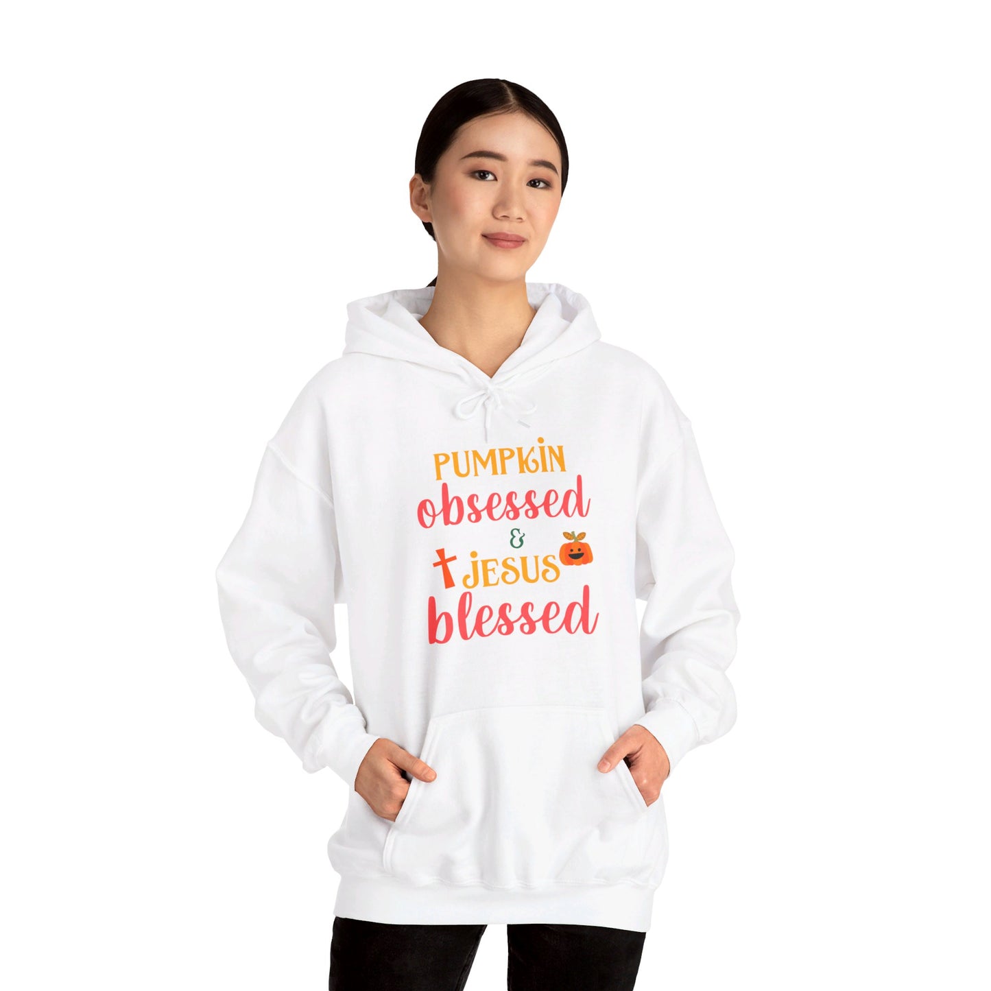 Pumpkin Obsessed And Jesus Blessed Halloween Unisex Christian Pullover Hooded Sweatshirt