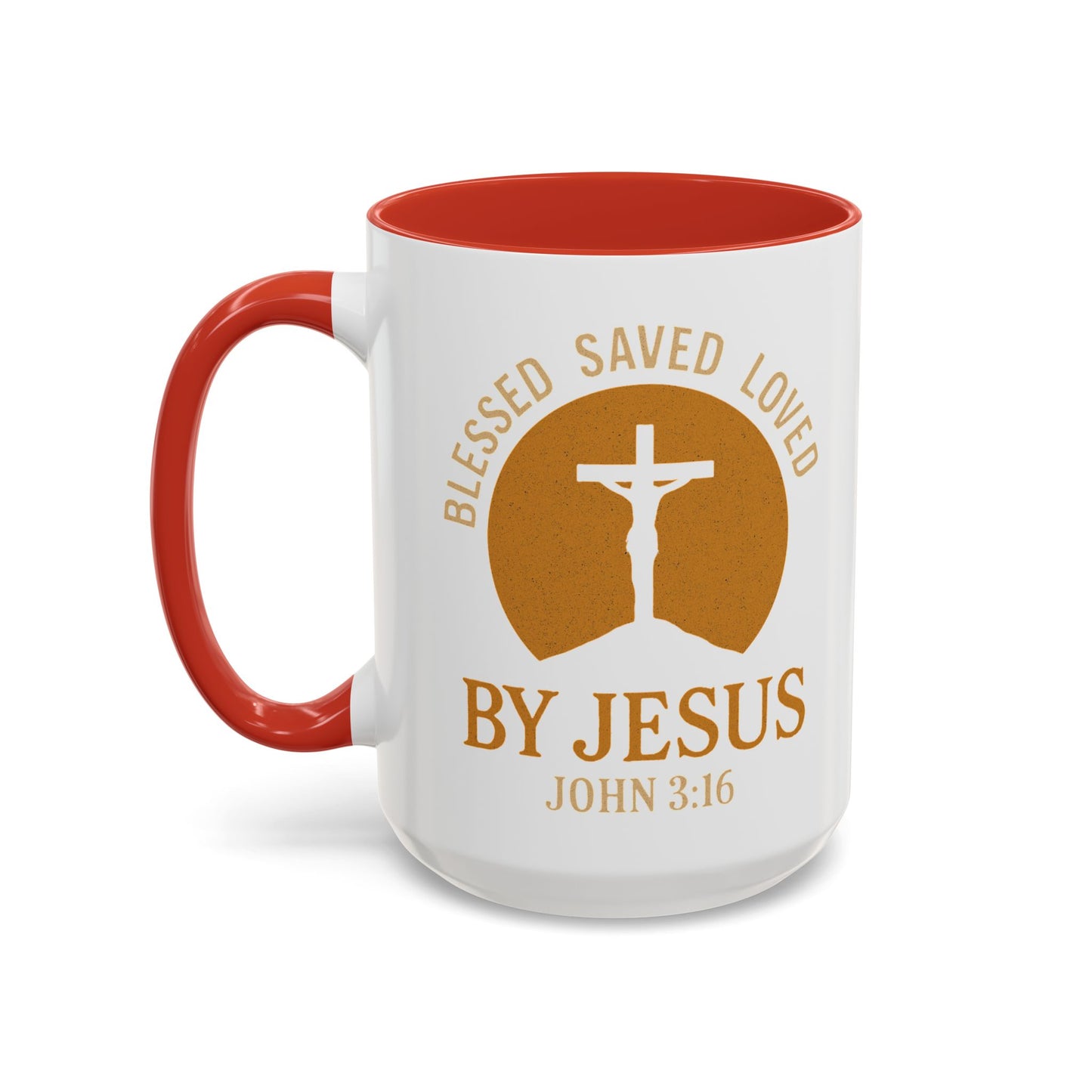 Inspirational Accent Coffee Mug - Blessed, Saved, Loved by Him | John 3:16