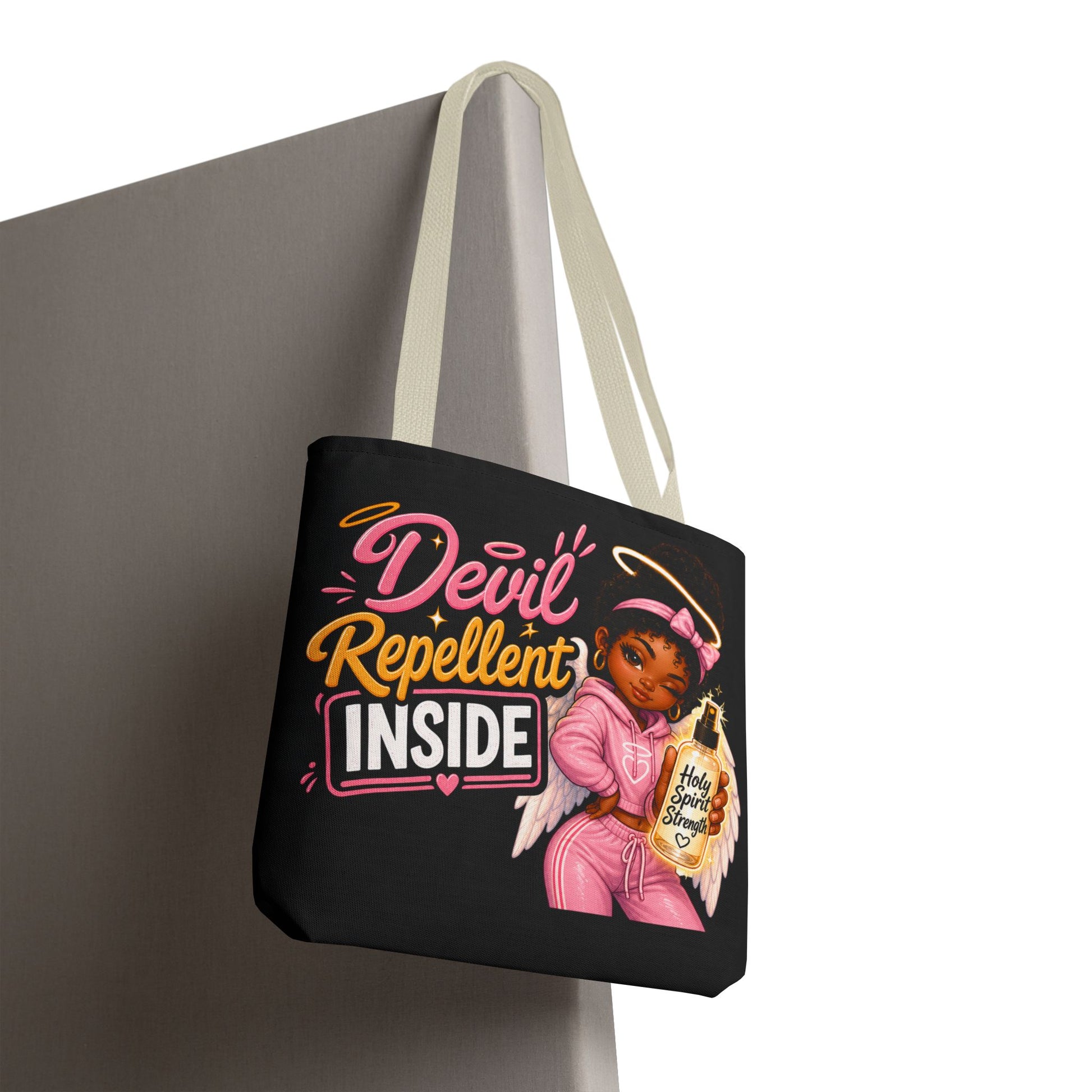 Tote Bag - "Devil Repellent Inside" Angel Girl Graphic Tote | Cute Protective Faith Gift - ClaimedbyGodDesigns